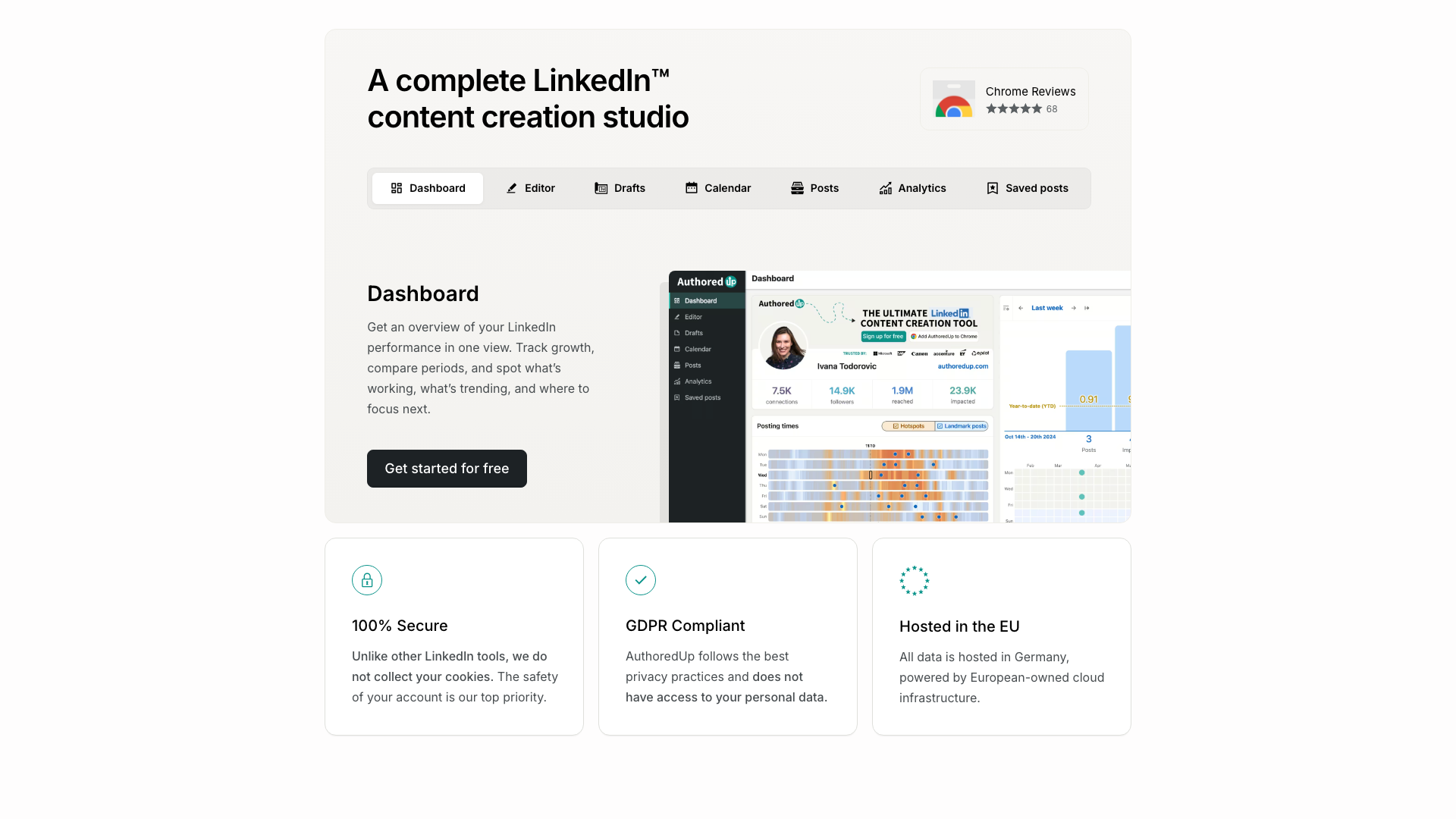 Features section on homepage highlighting the complete LinkedIn content studio