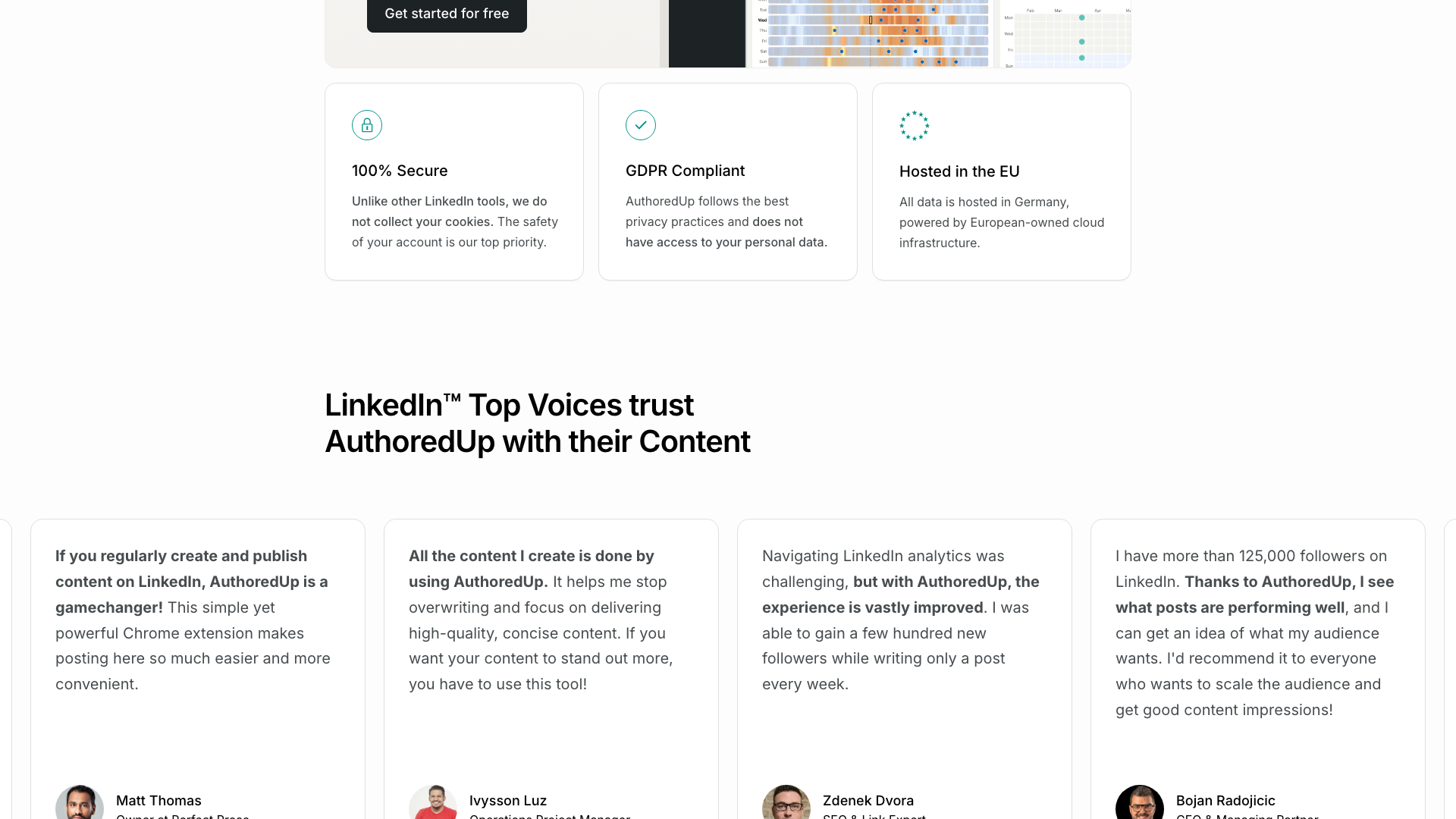 Testimonials section showcasing user feedback and social proof
