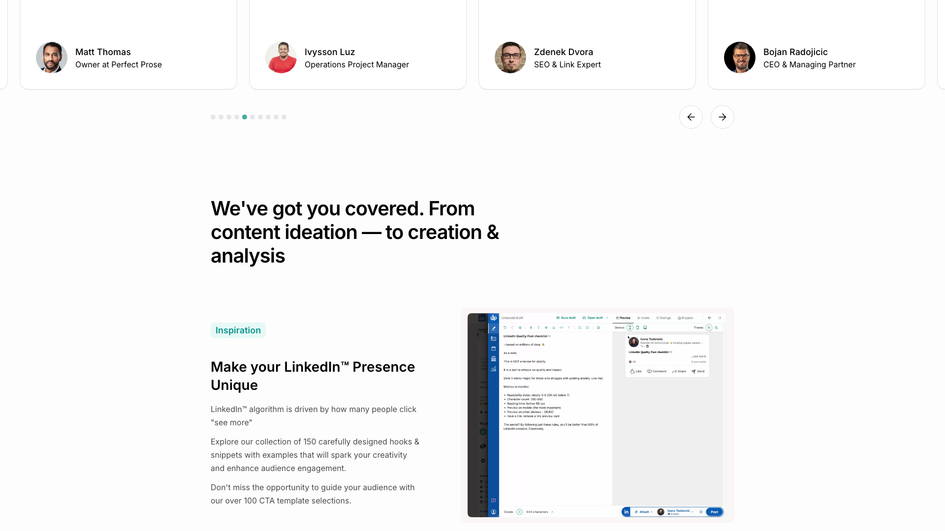 Drafts and snippets section on homepage highlighting content organization
