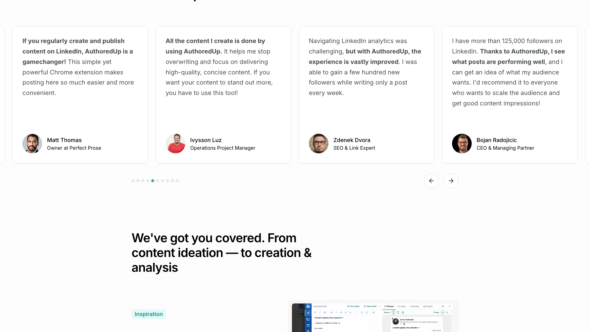 Saved-post analysis section on homepage explaining historical content features