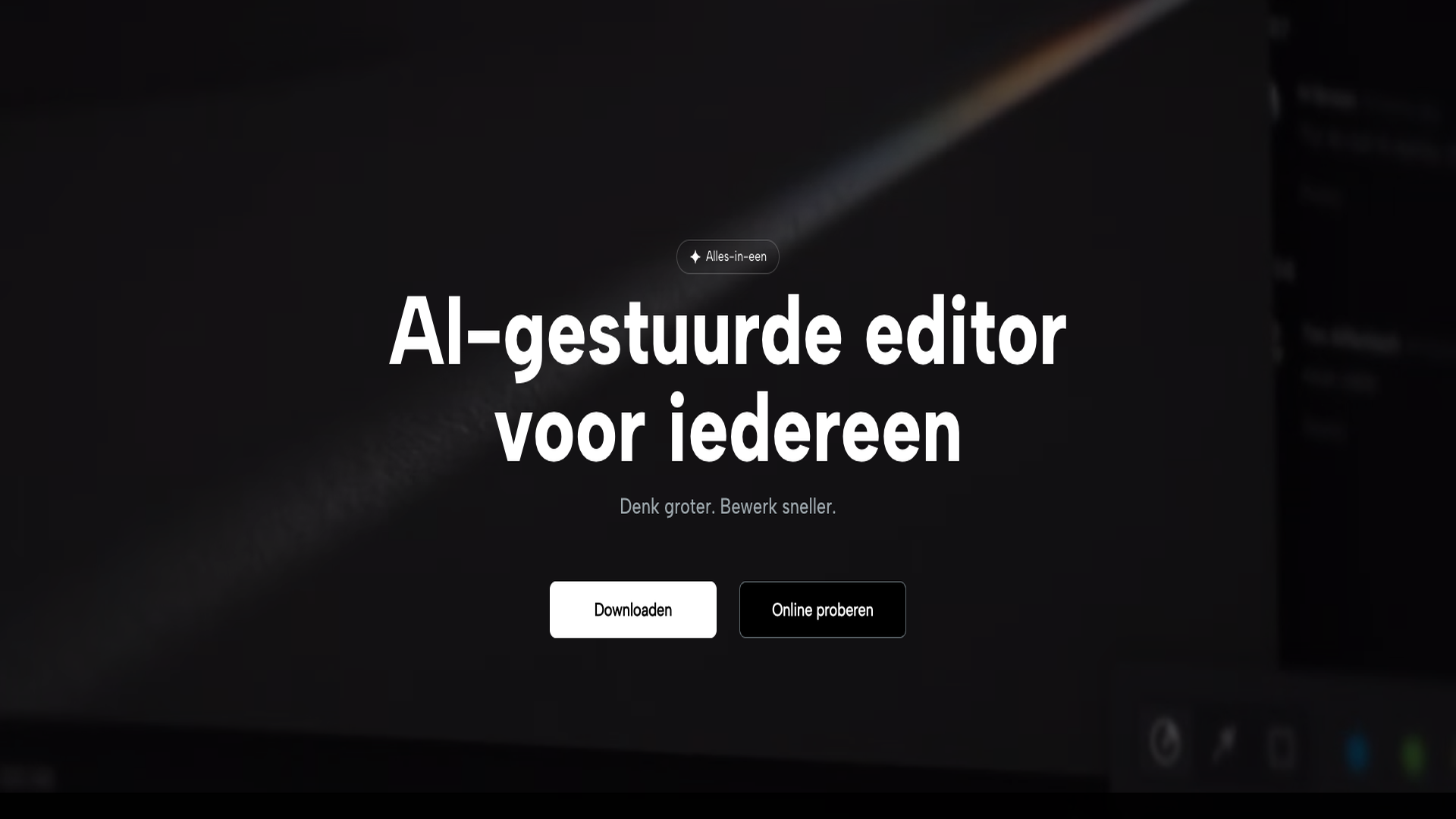 Features section highlighting AI-first editing tools