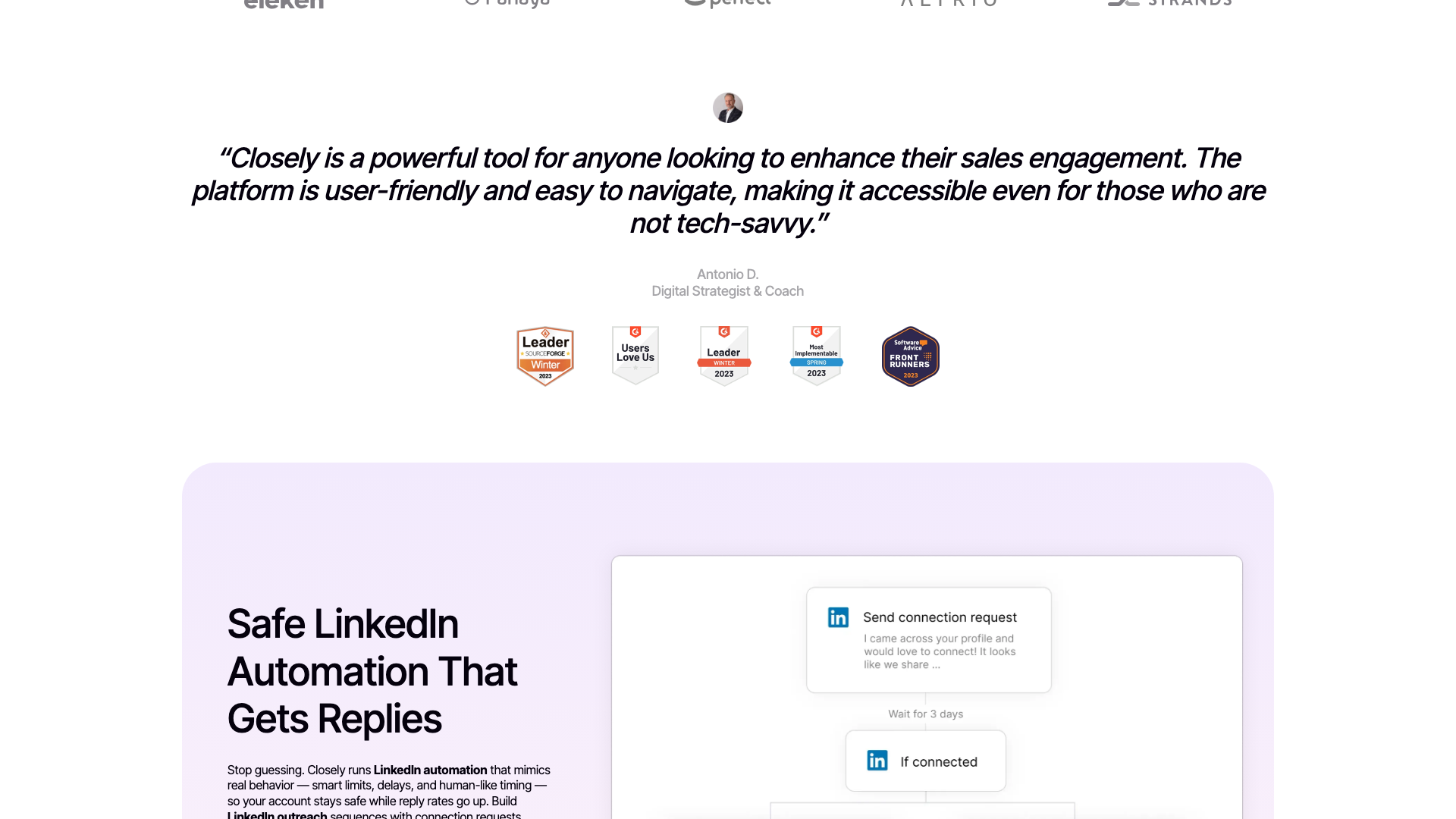 Features section on homepage highlighting LinkedIn Automation and Sales AI Agents