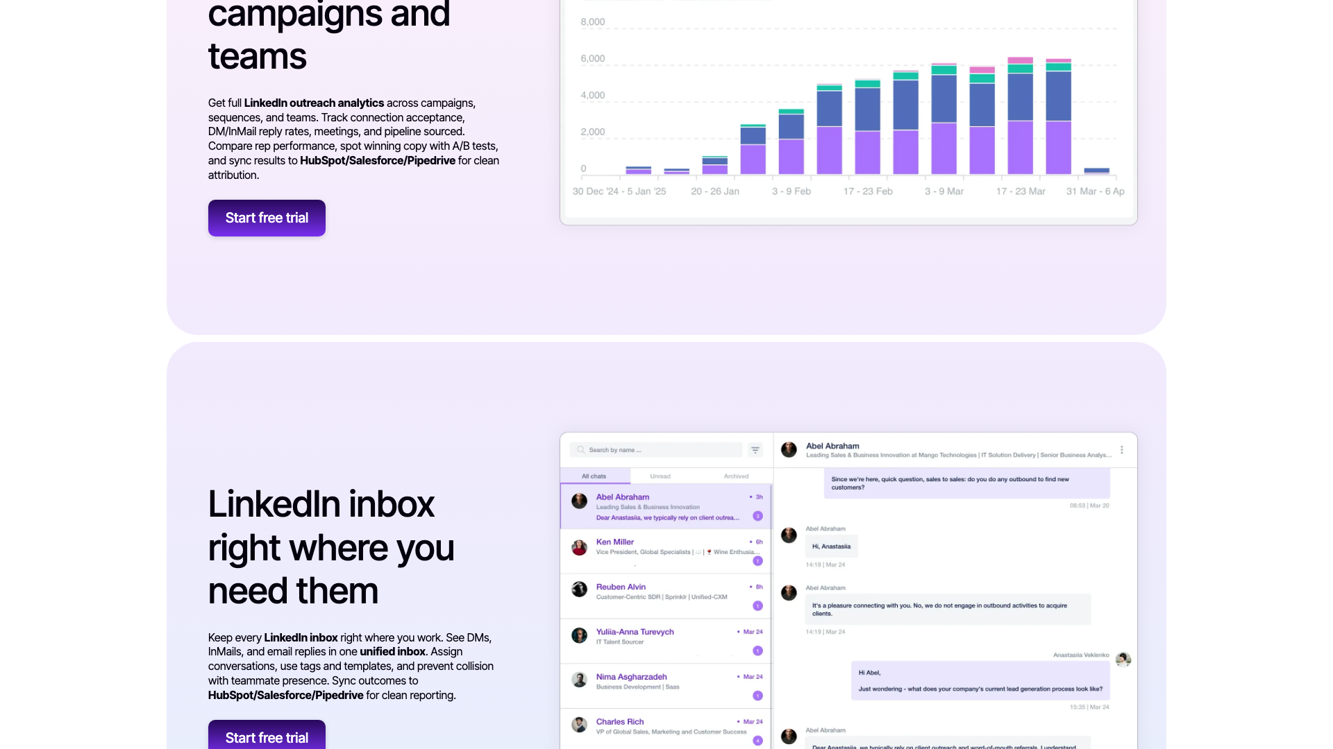 Unified inbox section on homepage detailing operational capabilities