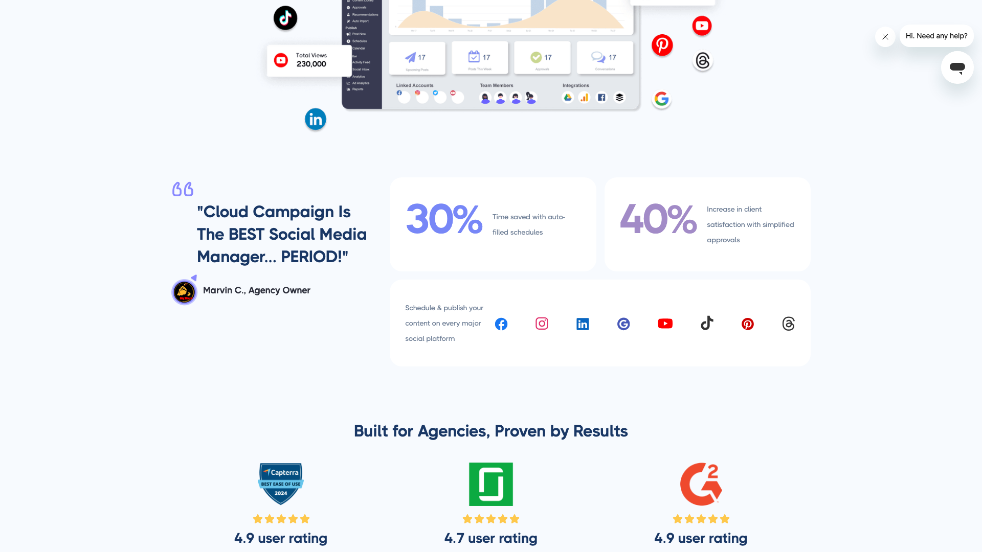 Case studies section on homepage quantifying results