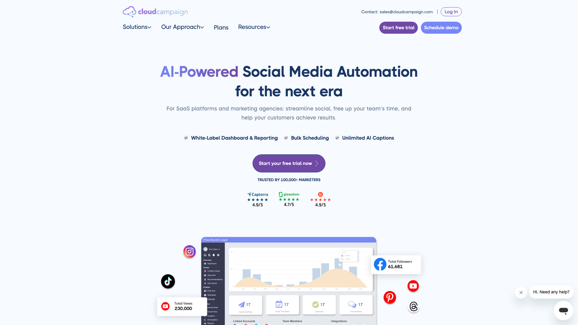 AI-powered social media automation section on homepage