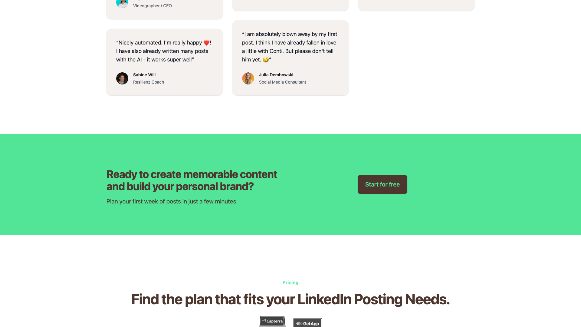 Pricing section displaying subscription options