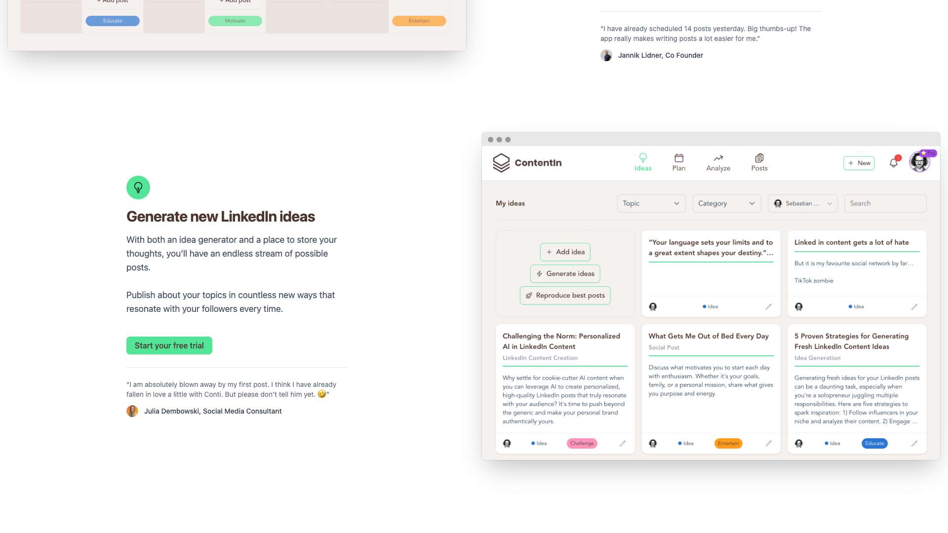 LinkedIn Posts Scheduler section detailing scheduling capabilities for posts