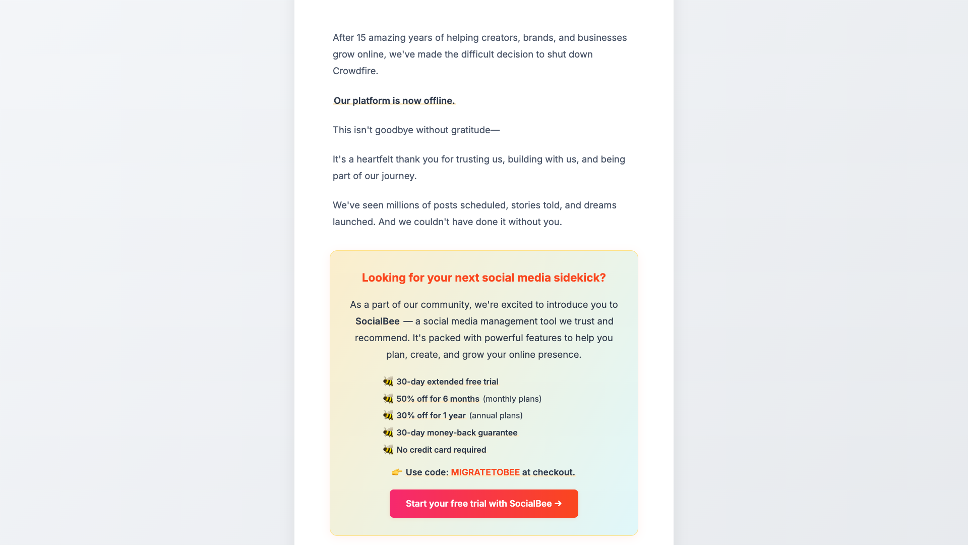 Features section on homepage highlighting growth-oriented workflows