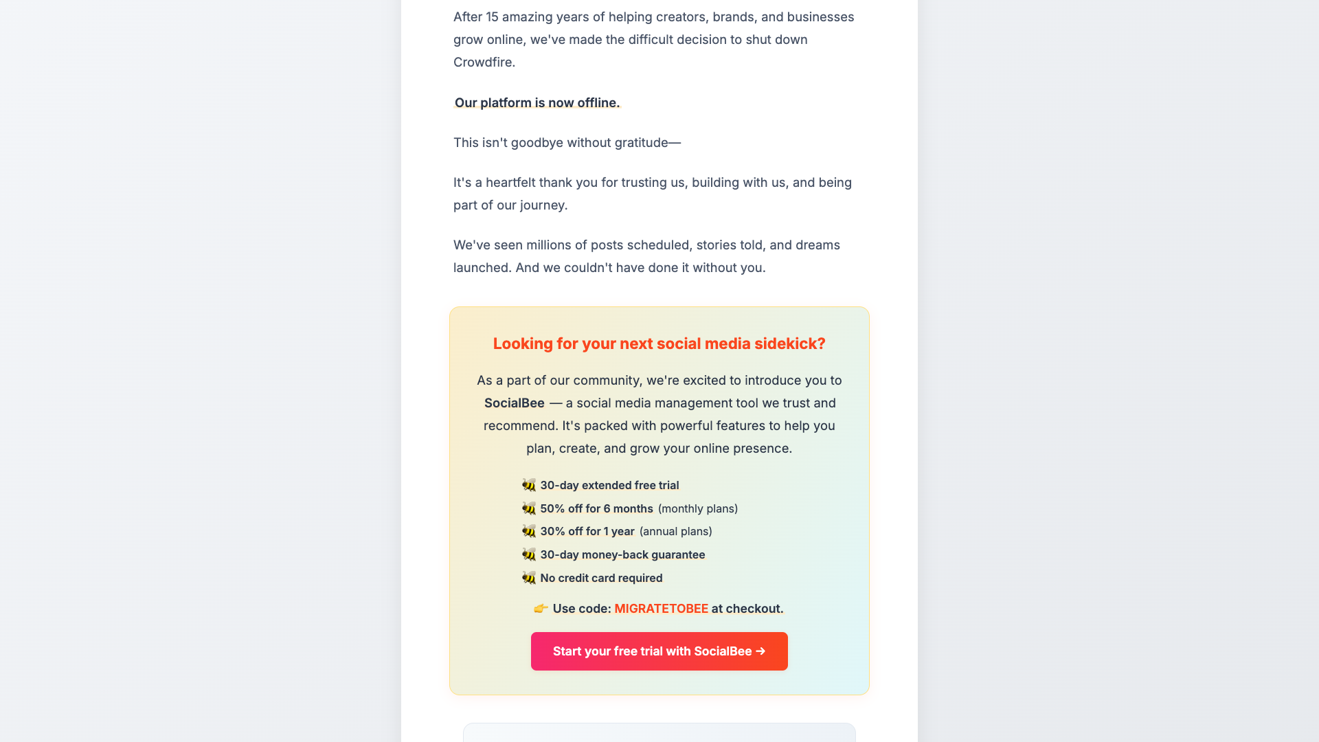 Historical pricing plans for Crowdfire