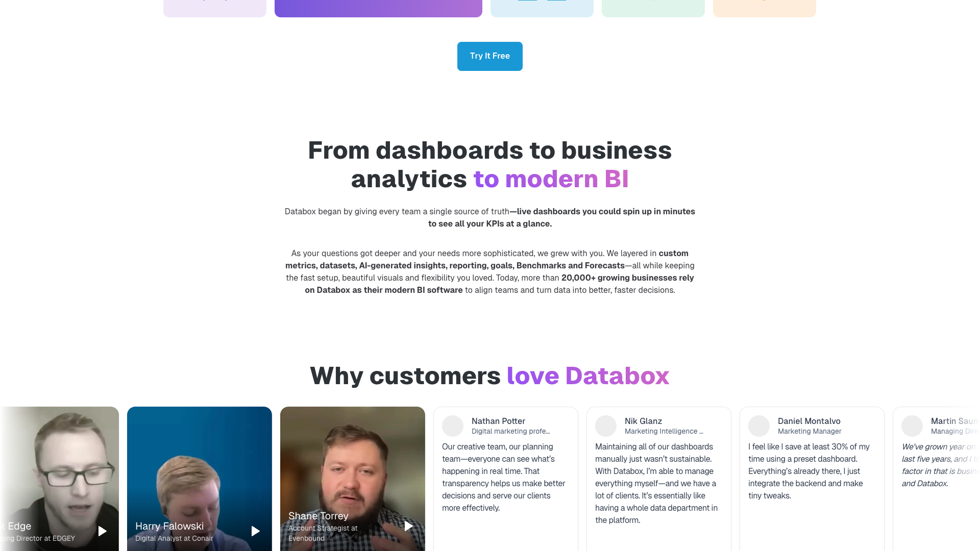 Testimonials section showcasing customer stories and feedback