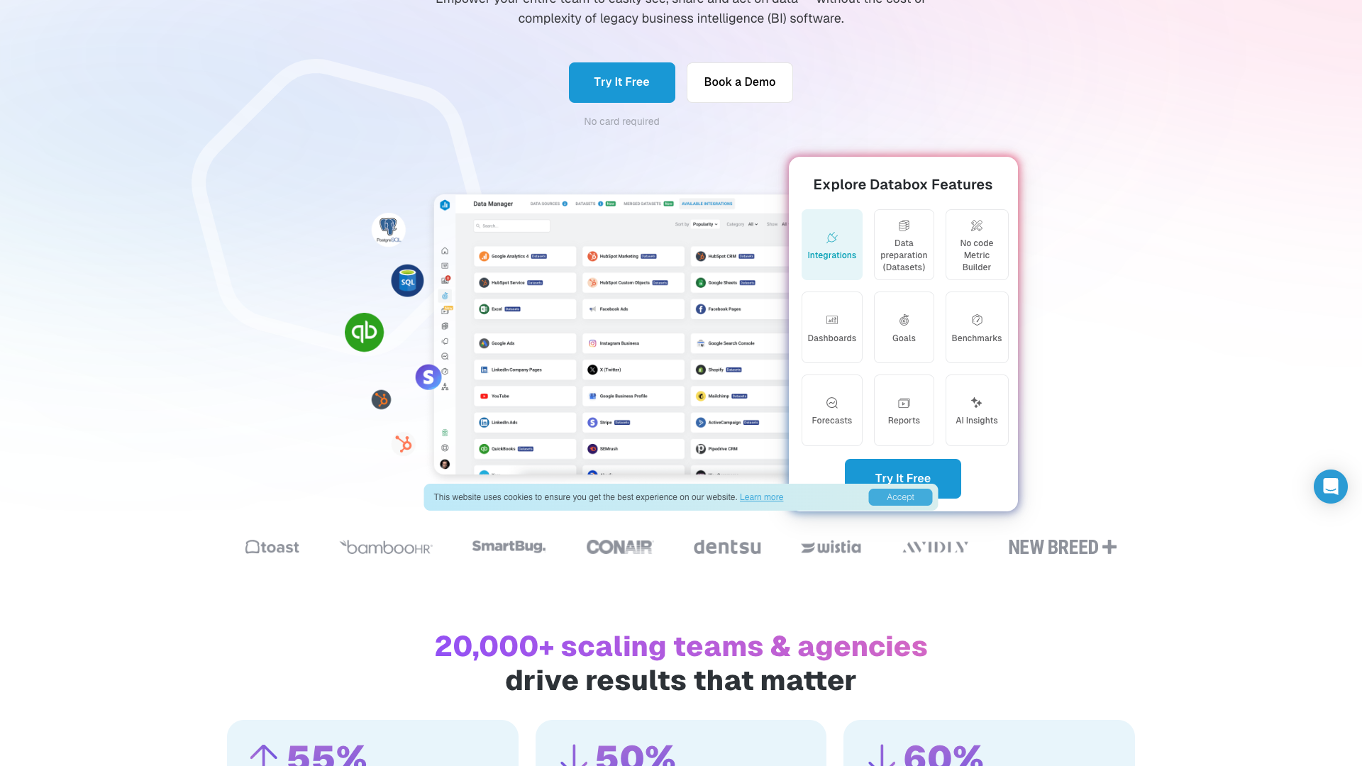 Visualization section on homepage showcasing dashboard designer