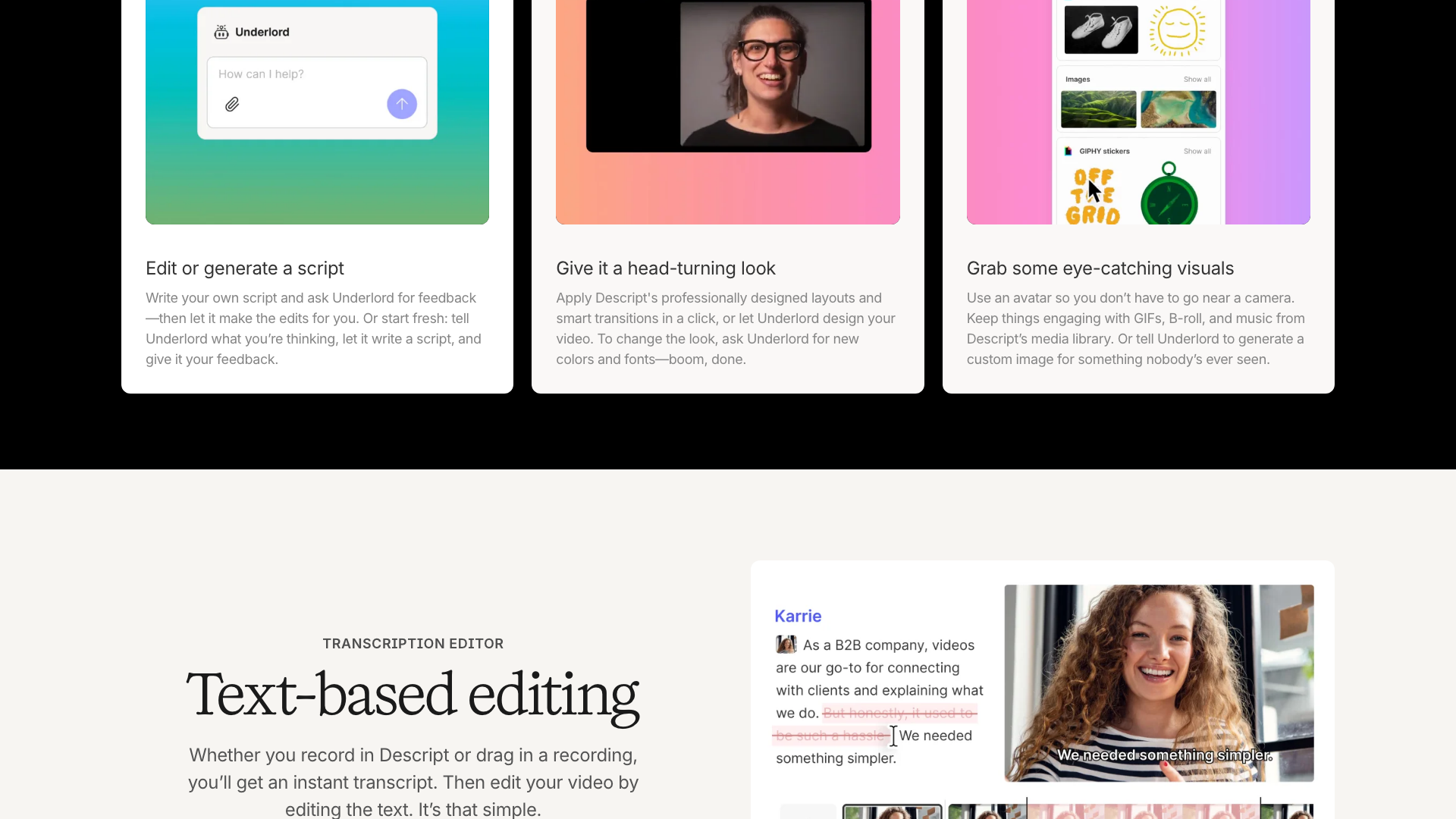 Features section on homepage highlighting AI tools