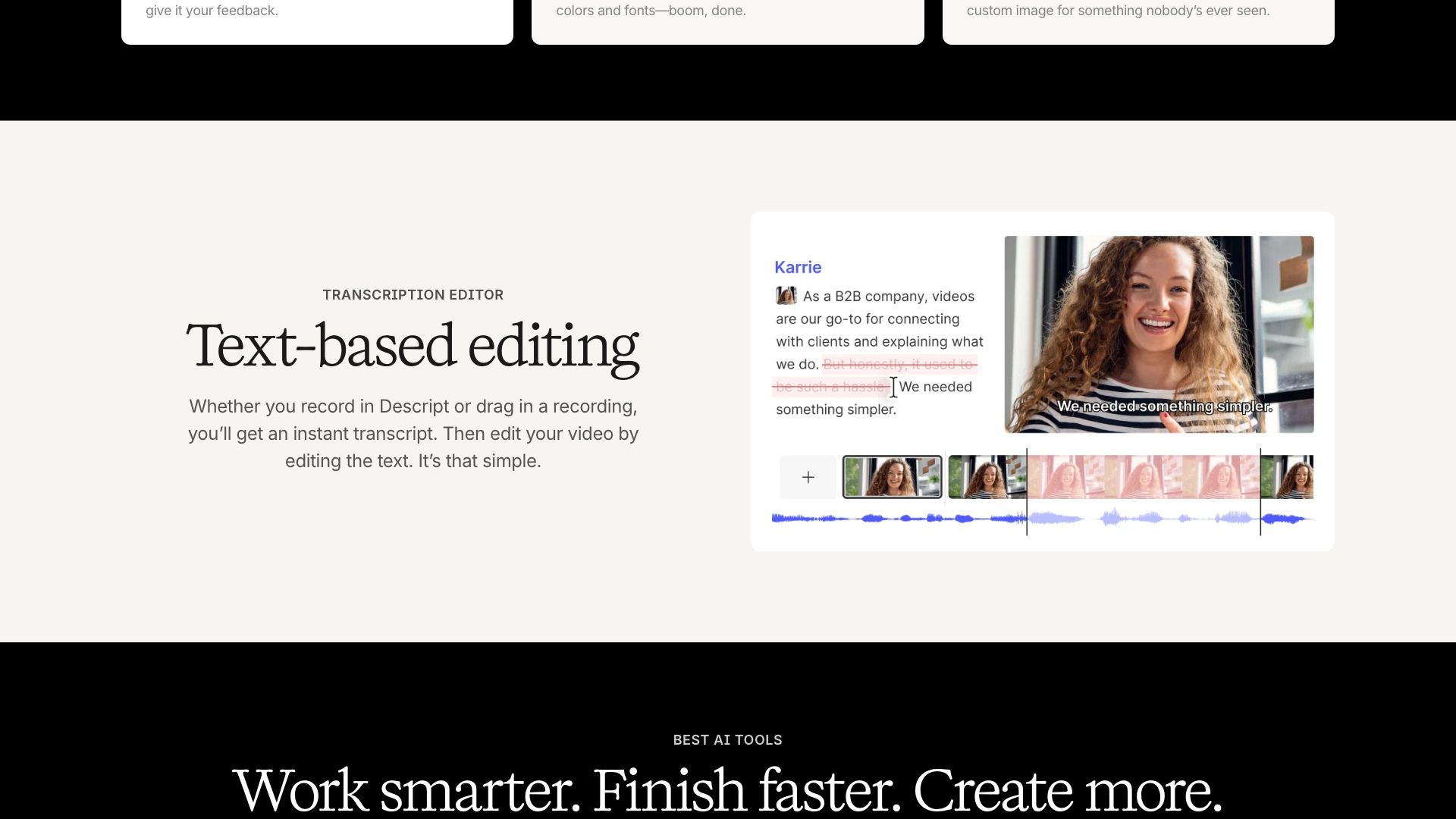 Underlord section on homepage showcasing AI co-editor features