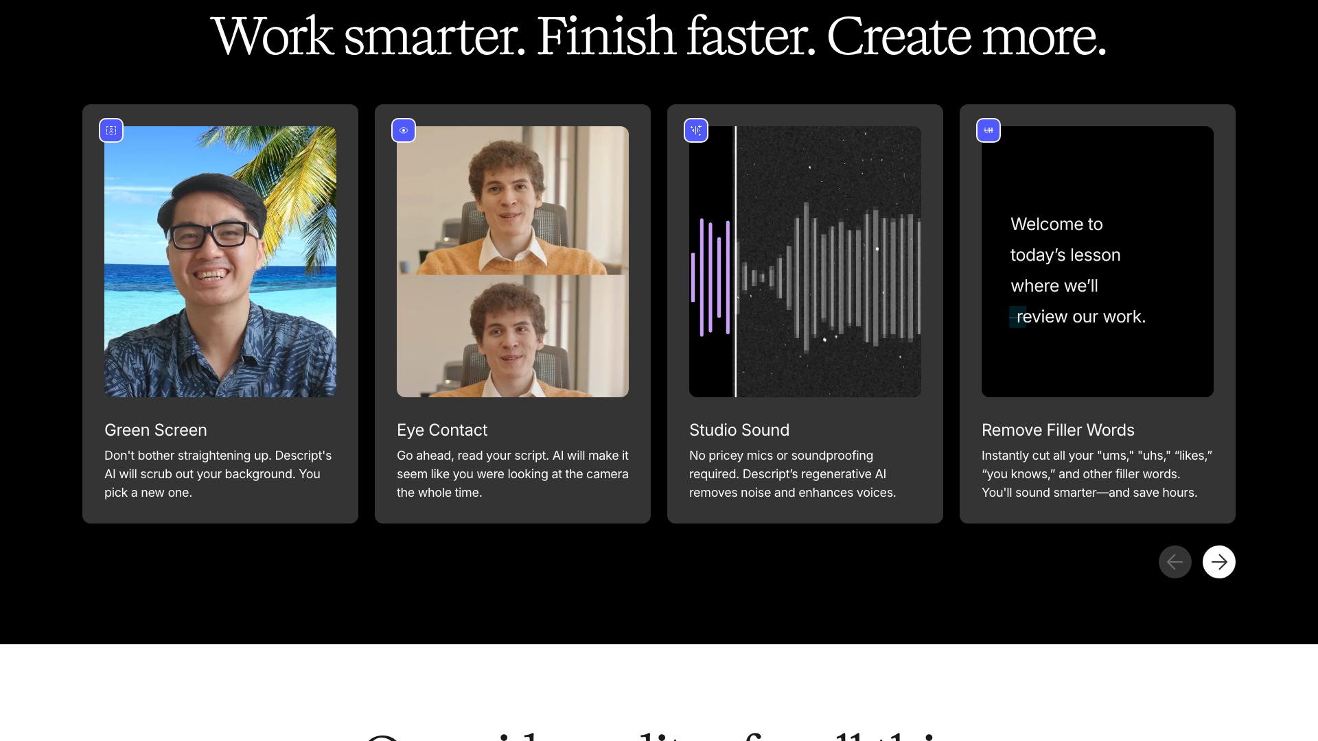 Collaboration features section on homepage