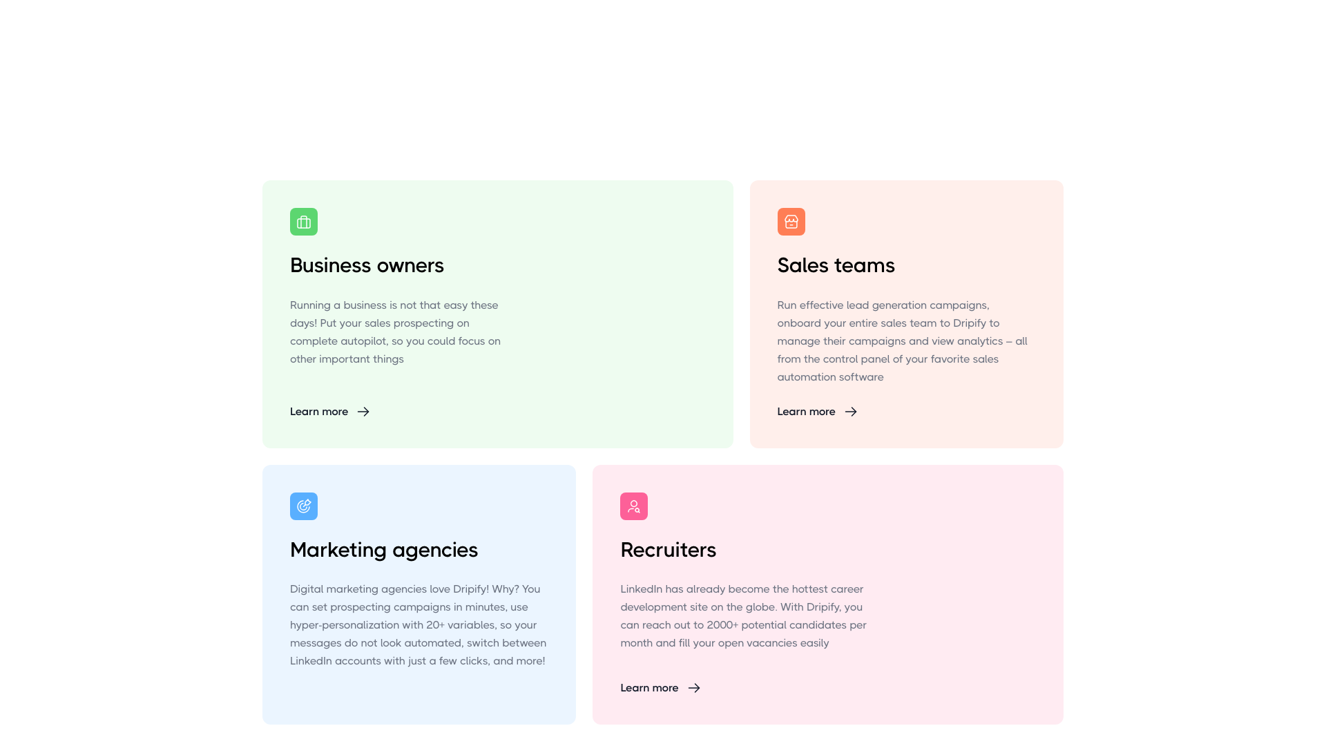 Features section on homepage detailing automation capabilities