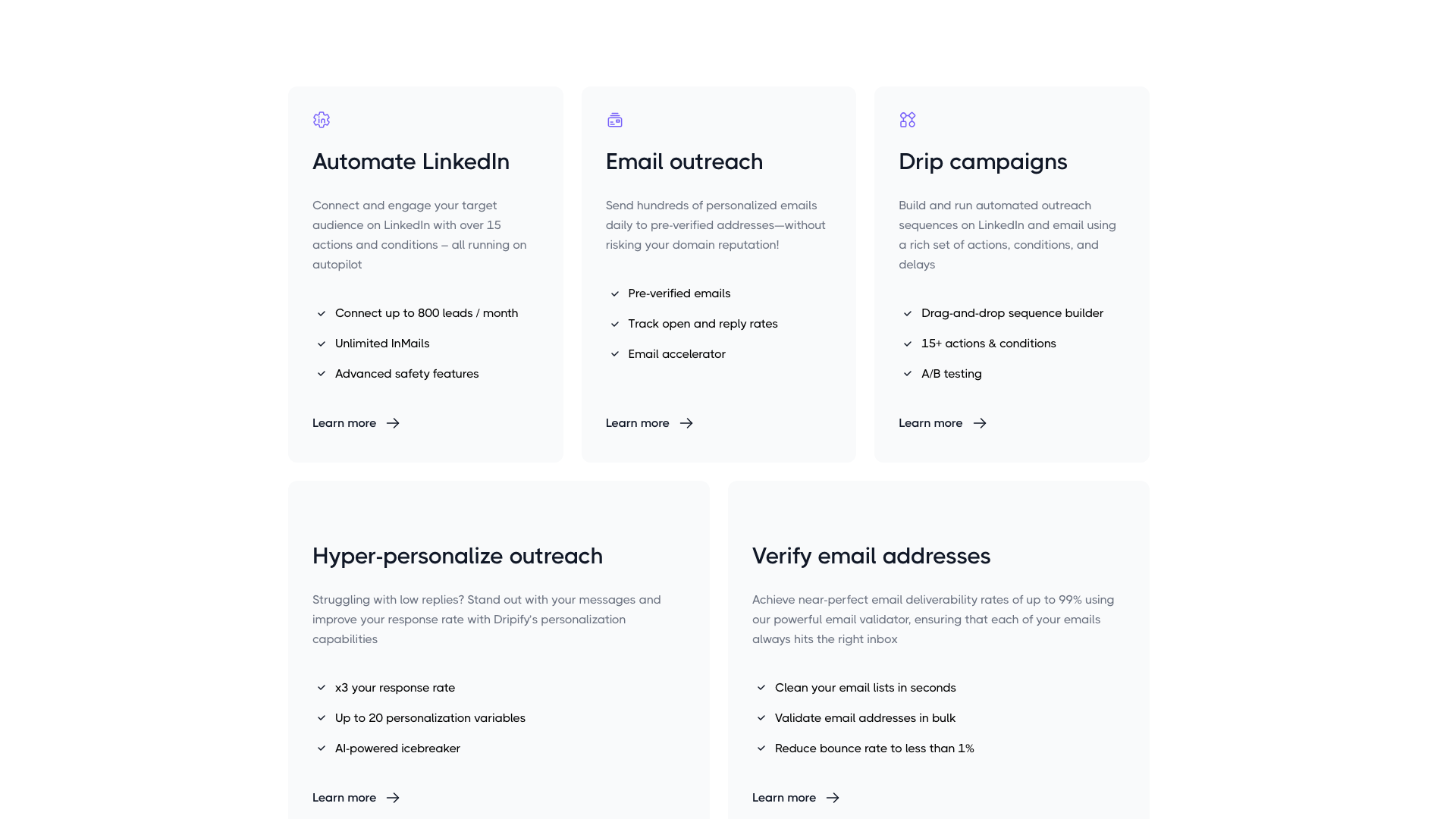 Key features and capabilities of Dripify