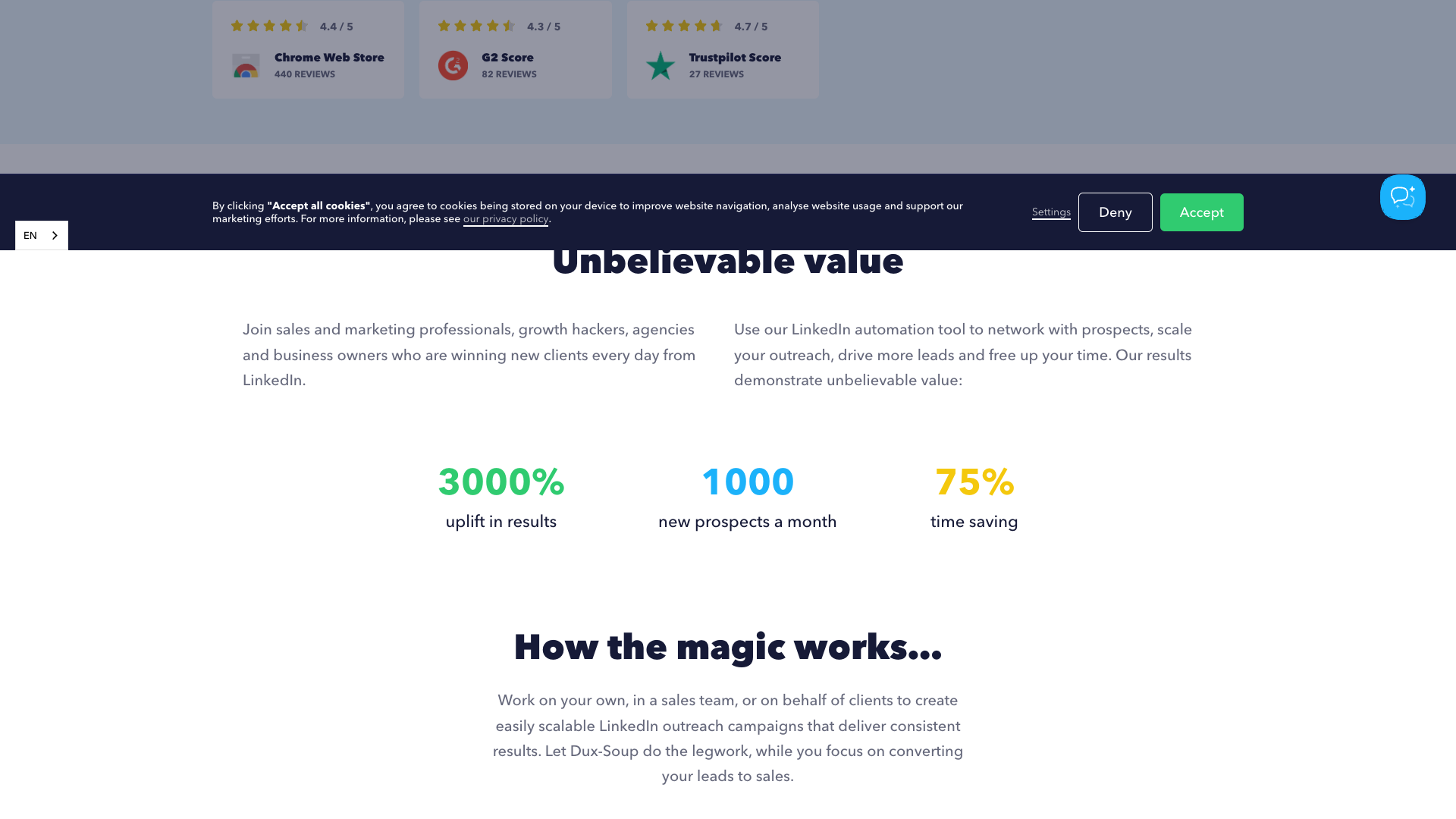 Social proof section displaying ratings from various platforms