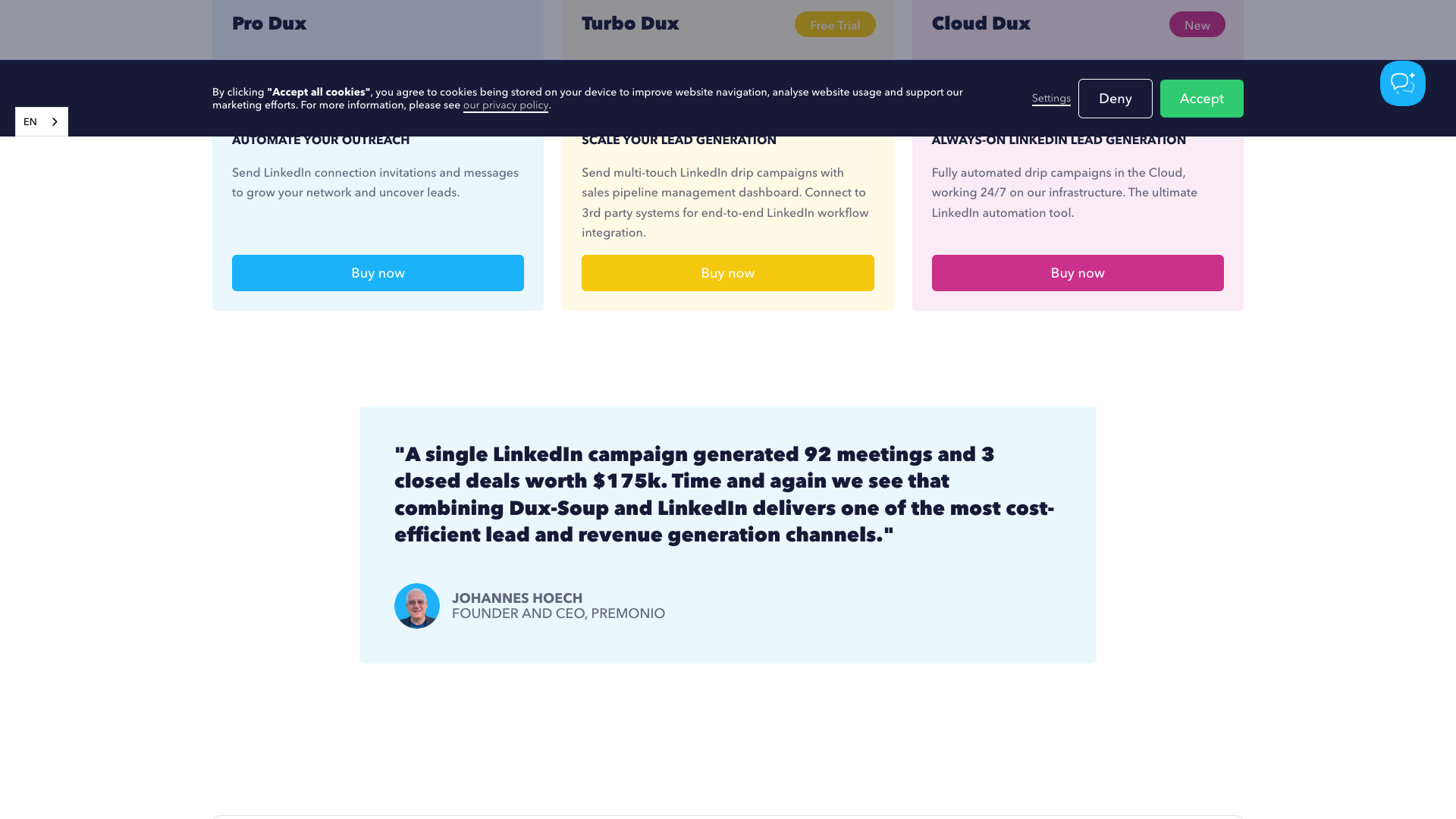 Pricing table showing plans