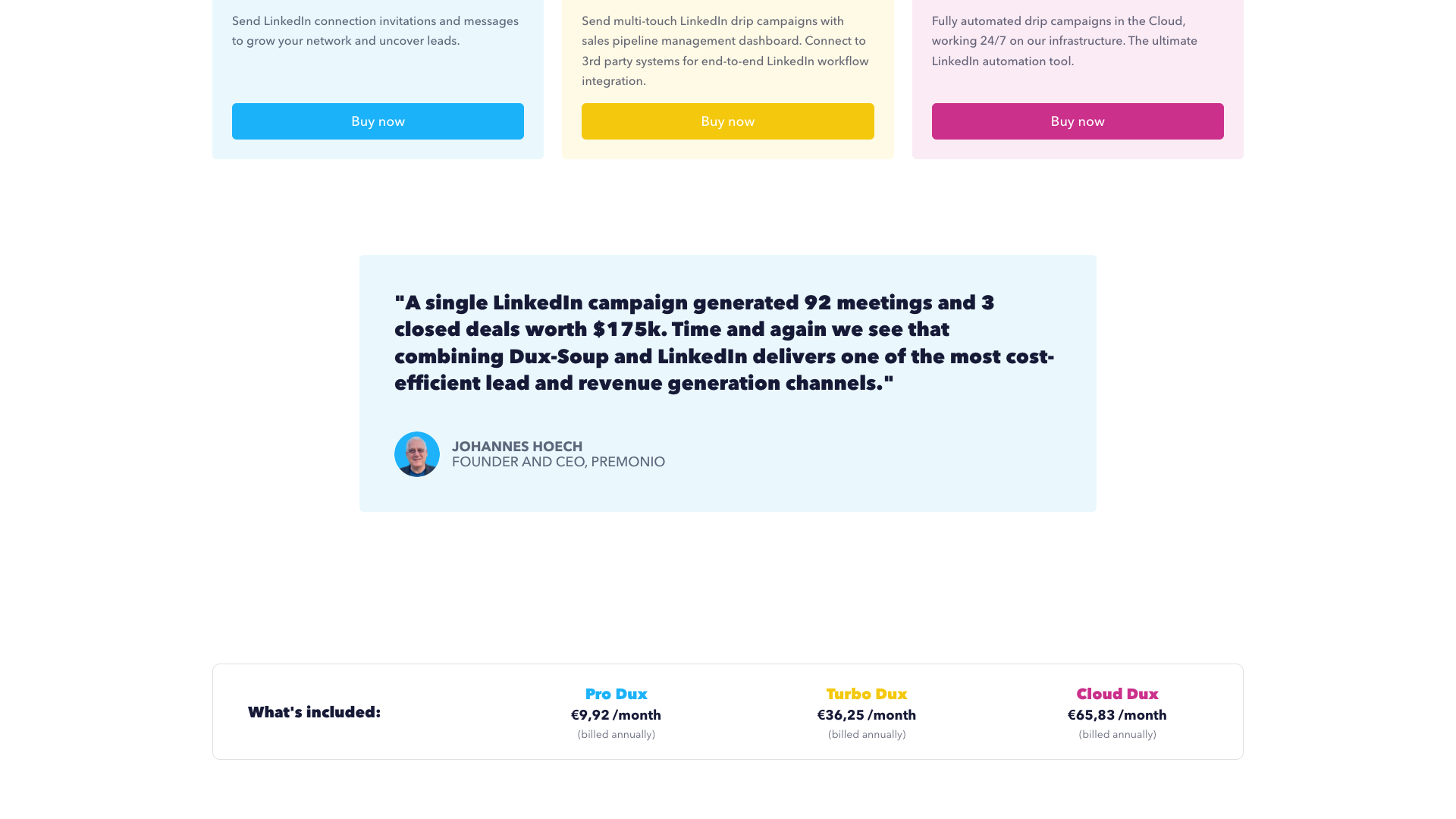 Pricing table showing plans