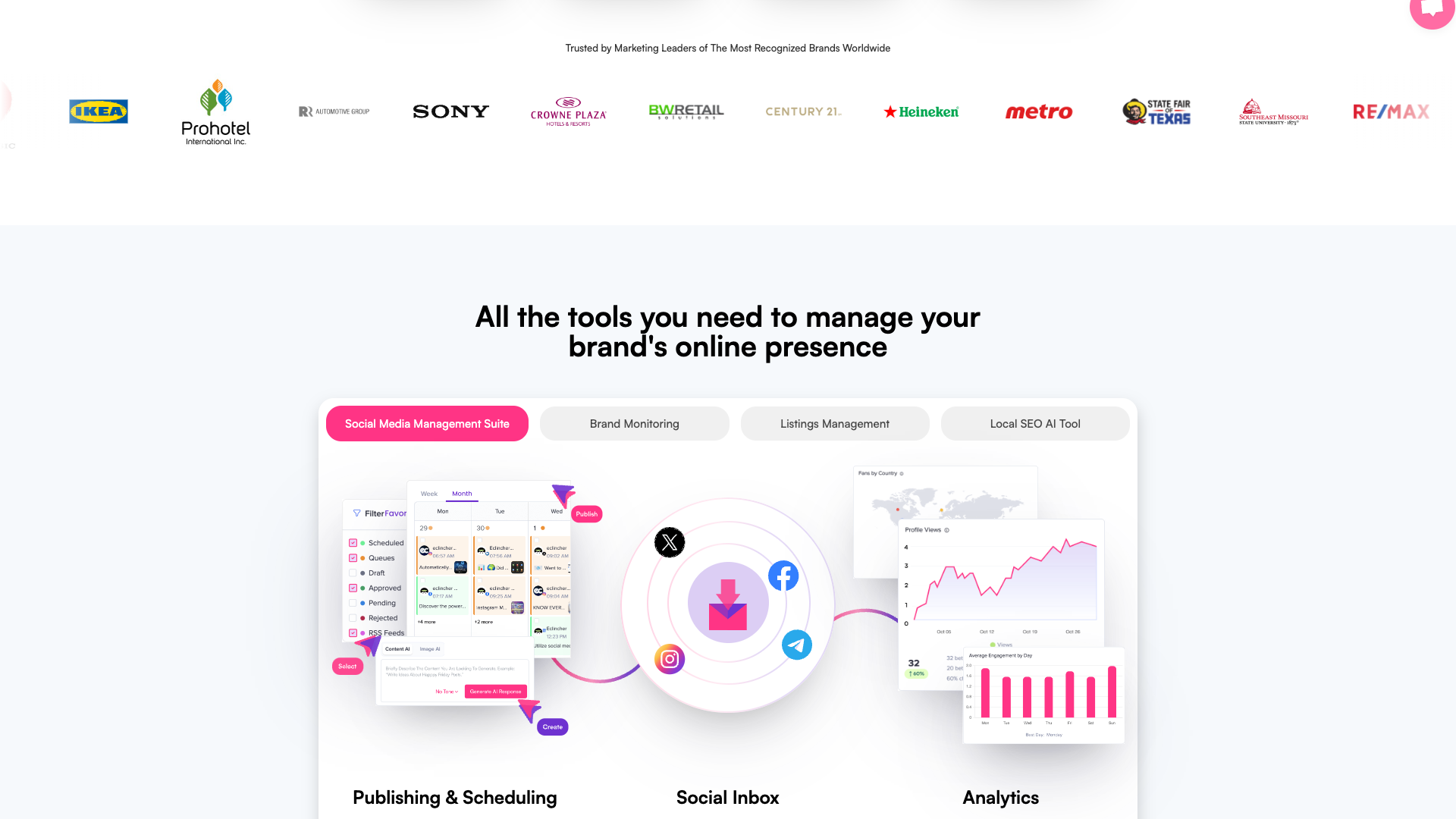 Features section on homepage highlighting all-in-one approach