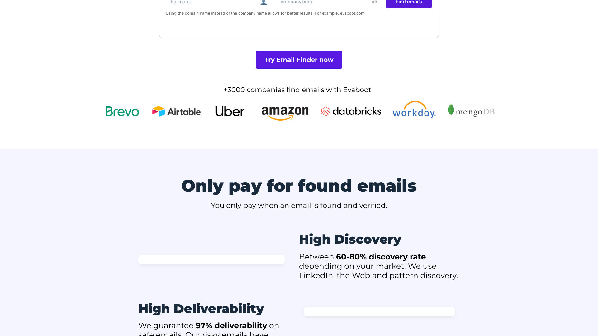 Email Finder page outlining the email finding capabilities