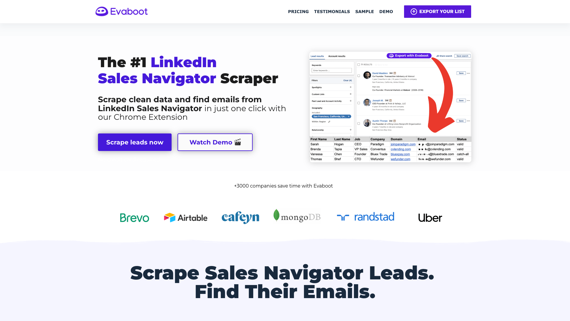 LinkedIn Sales Navigator Scraper page detailing the feature