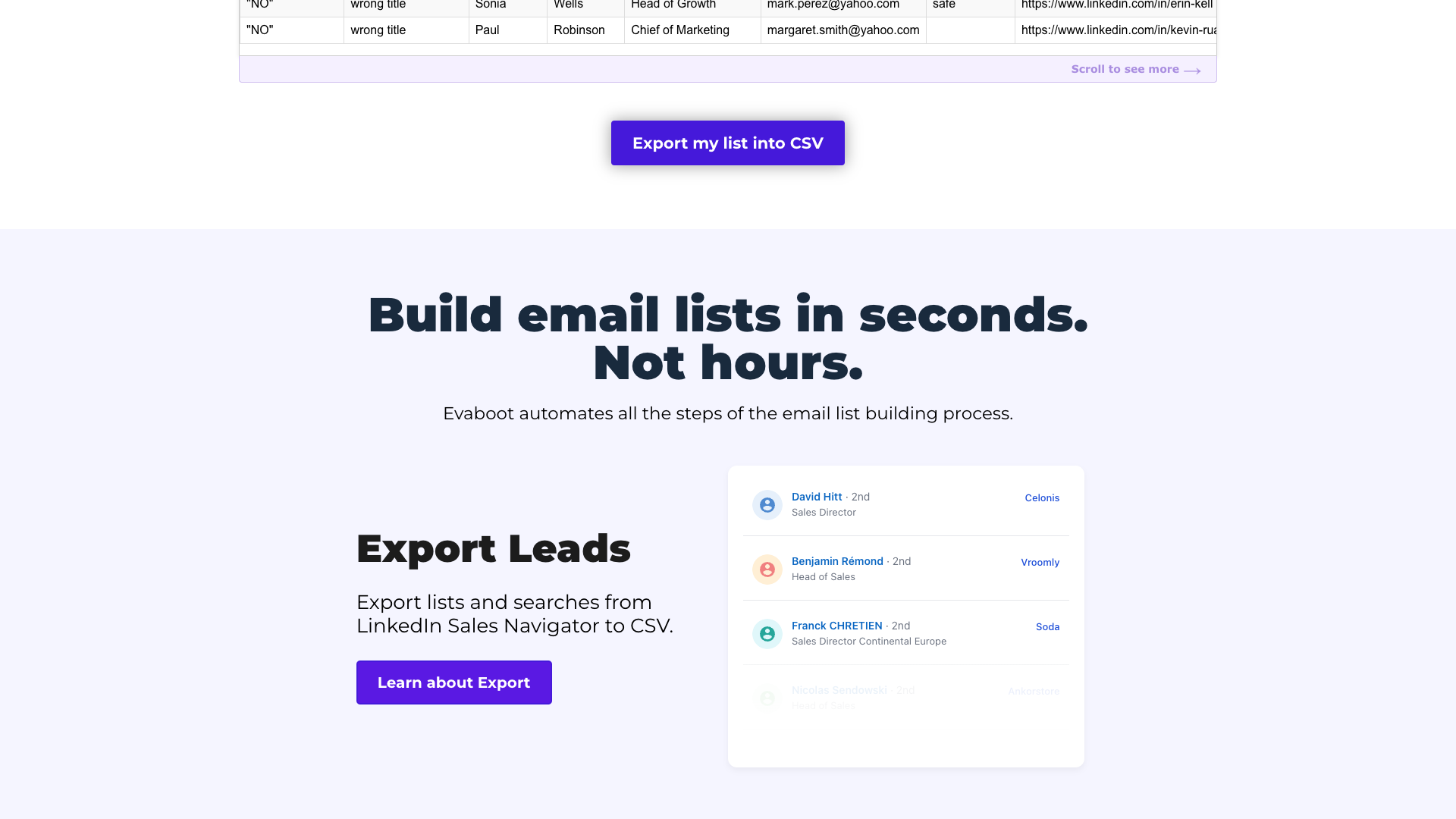 Features section on homepage highlighting Evaboot's capabilities