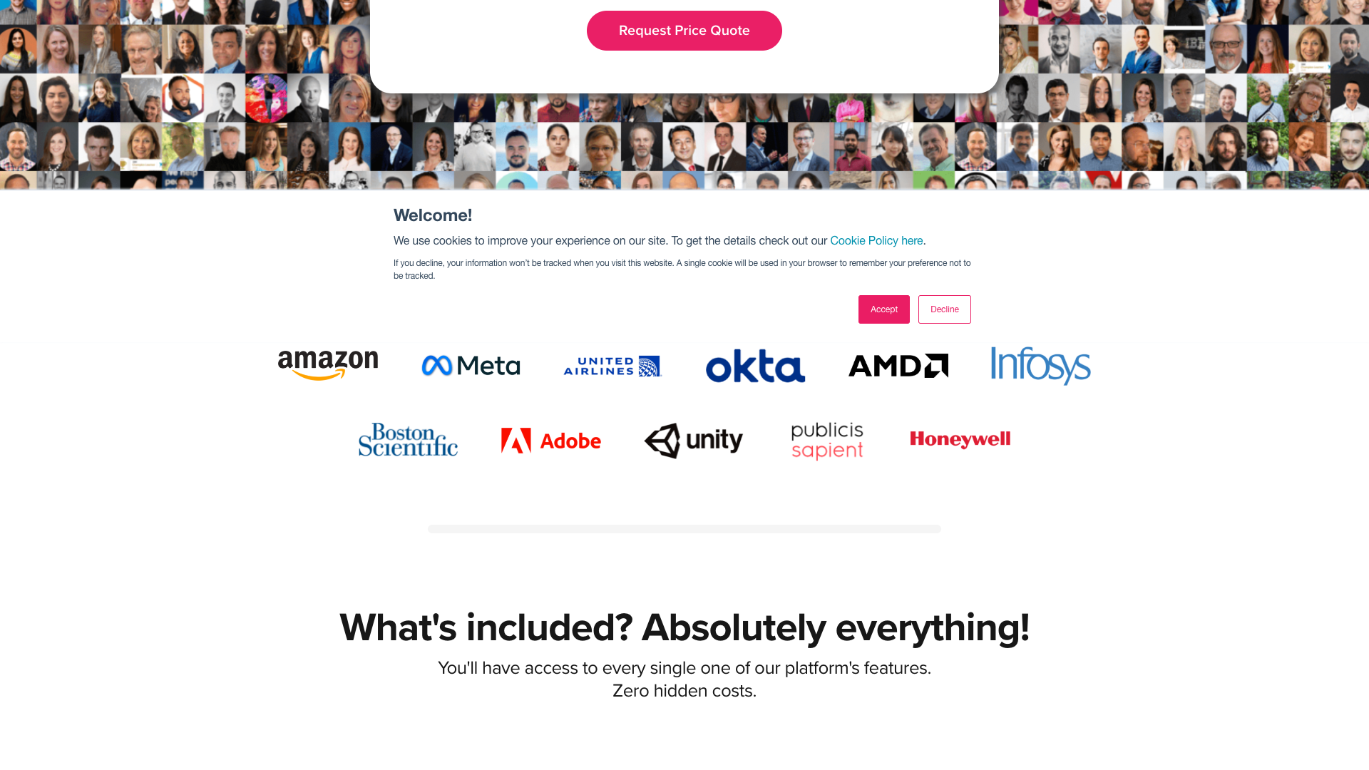 Pricing page highlighting custom pricing and unlimited users