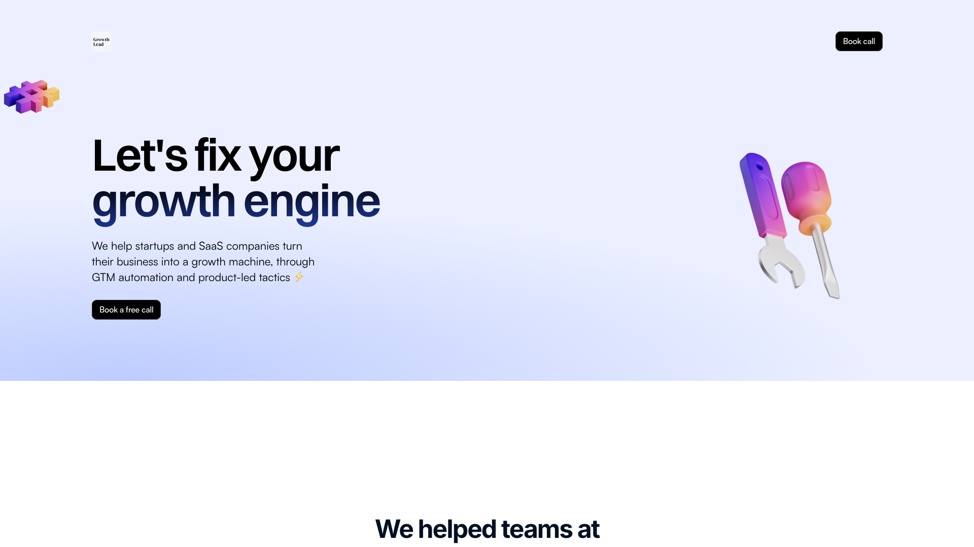Section on homepage emphasizing fixing your growth engine