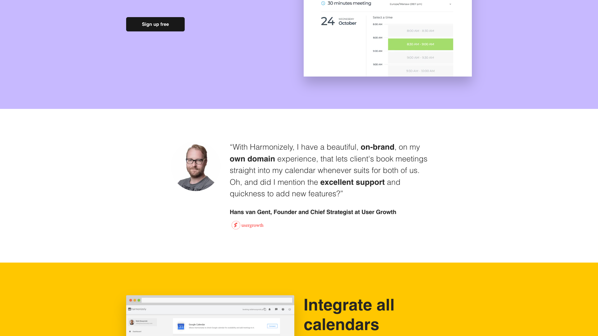 Testimonials section on homepage emphasizing customer feedback