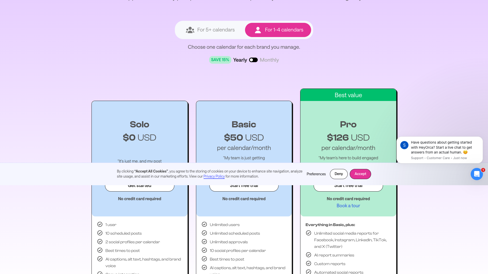 Pricing page showing unlimited users on every paid plan