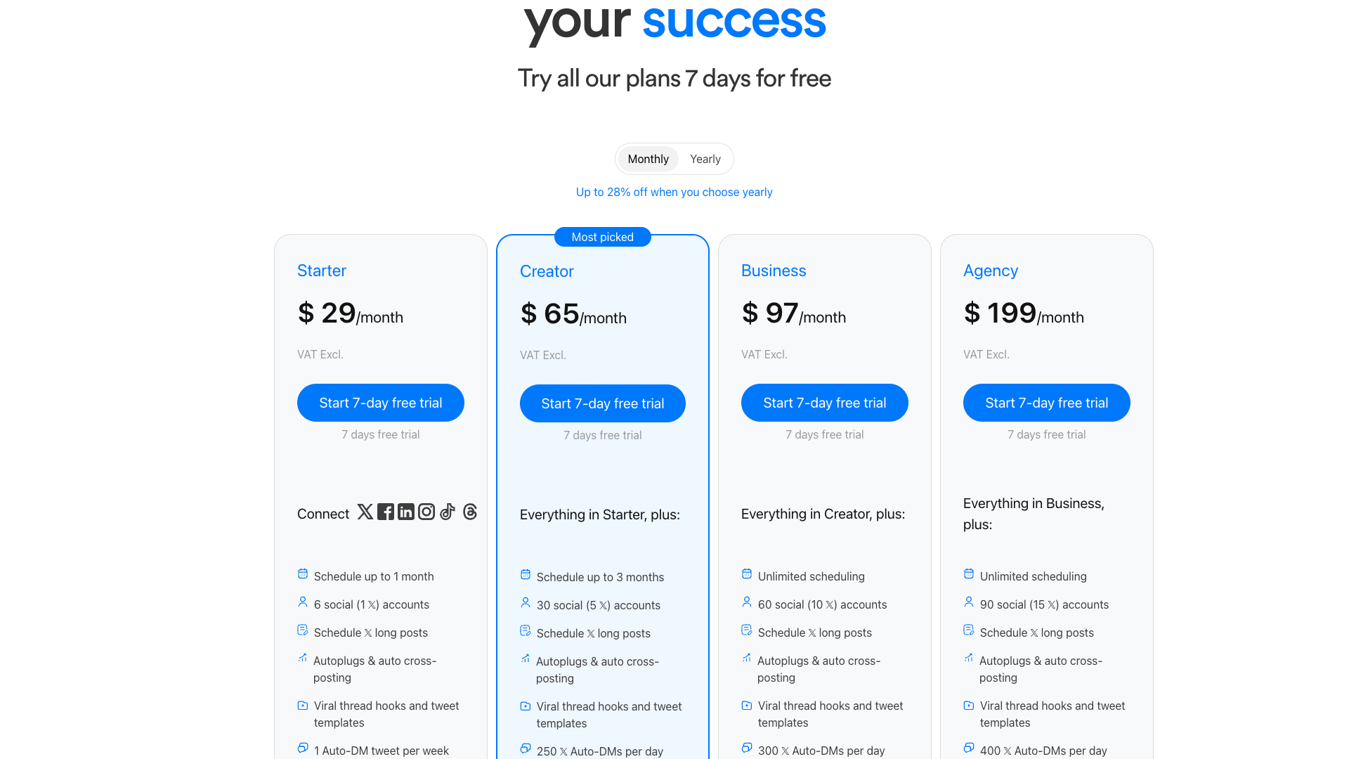 Pricing table showing plans for Hypefury