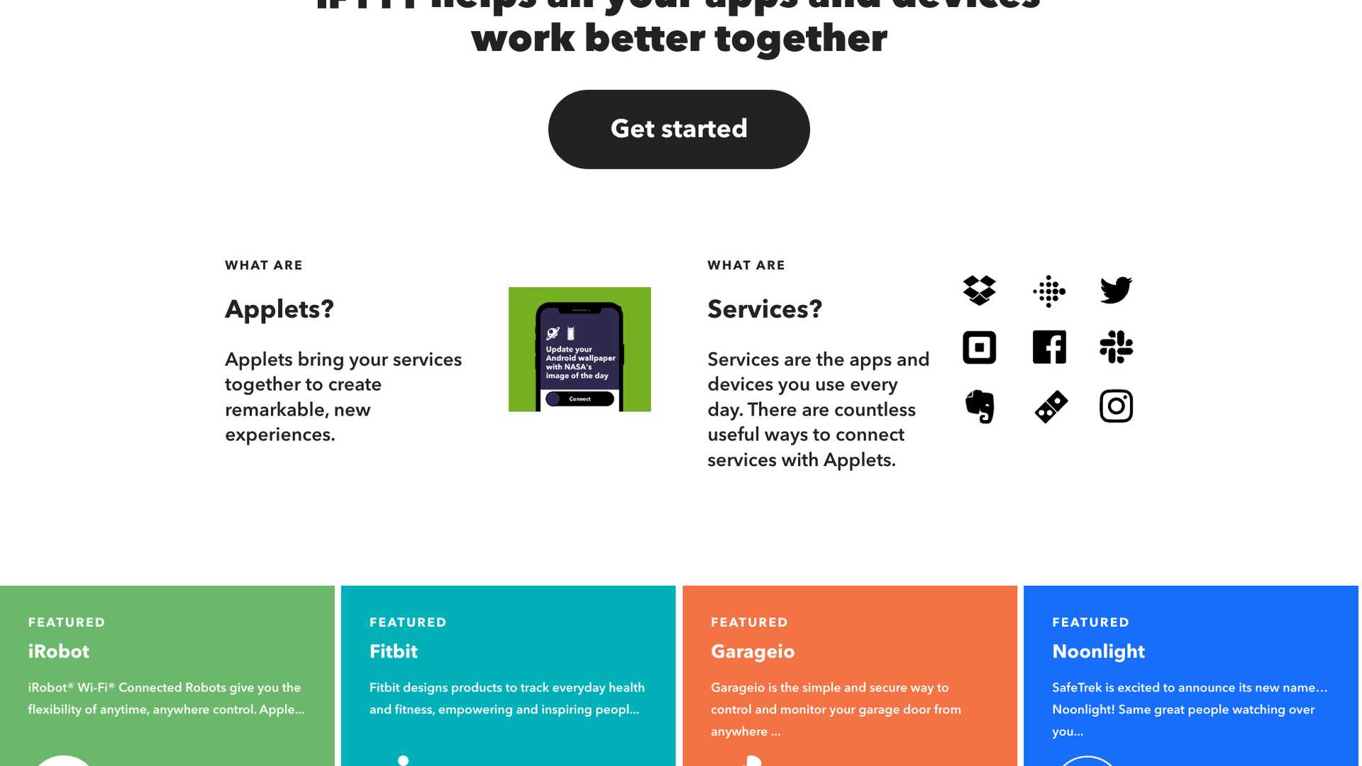 About page explaining IFTTT's core value proposition and Applets