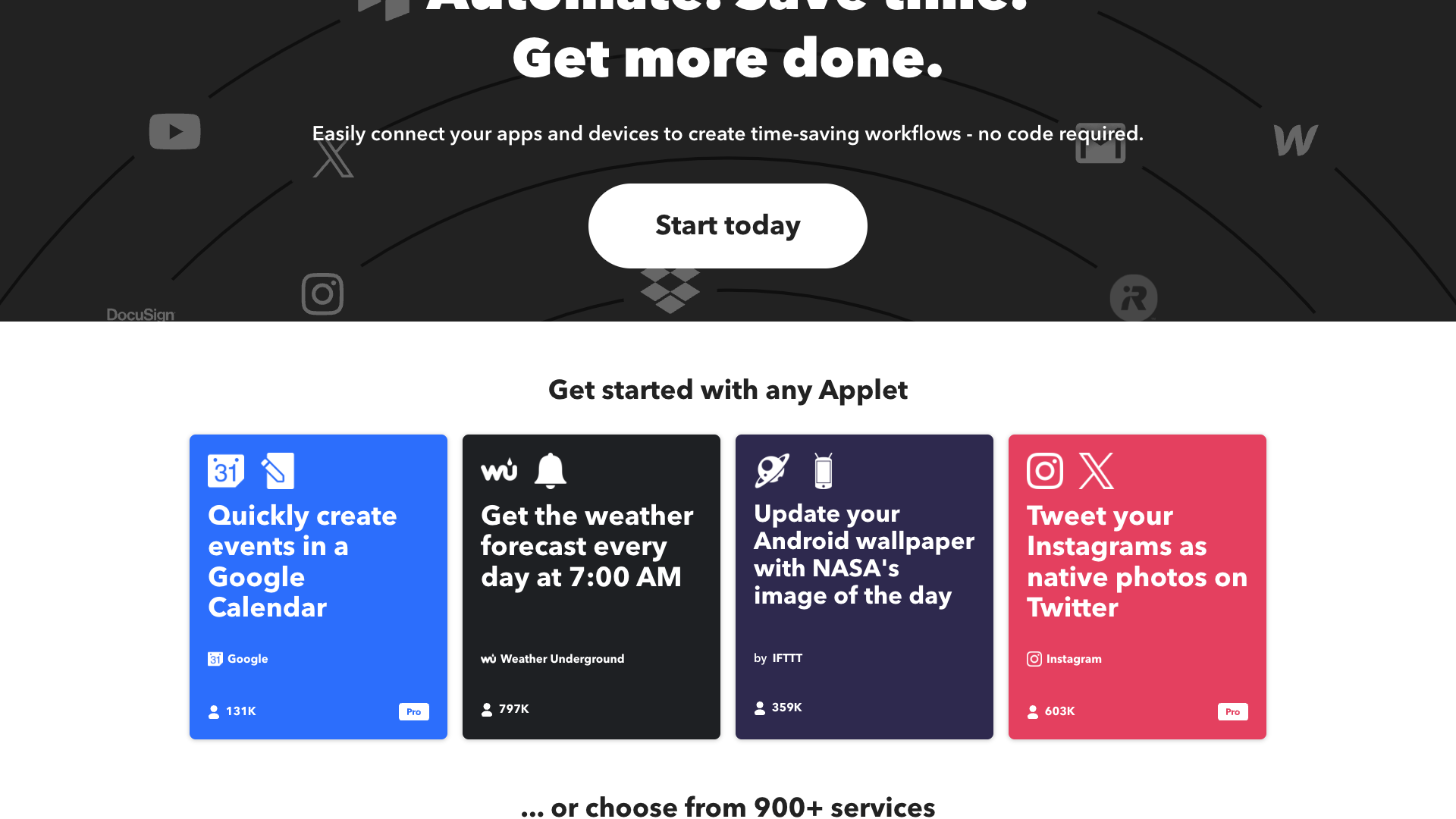 Features section on homepage highlighting Applets and capabilities
