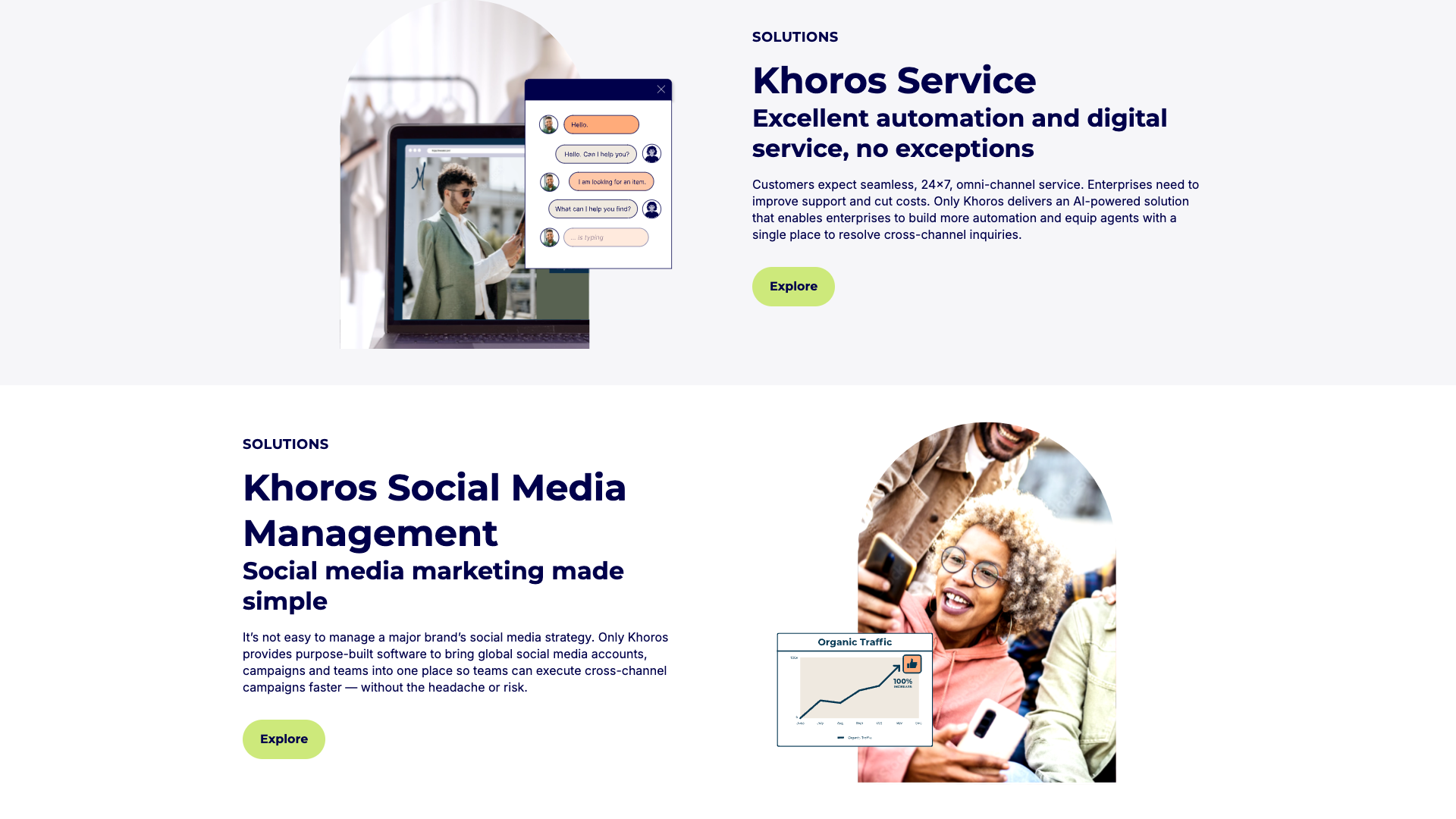 Testimonials section on Khoros homepage