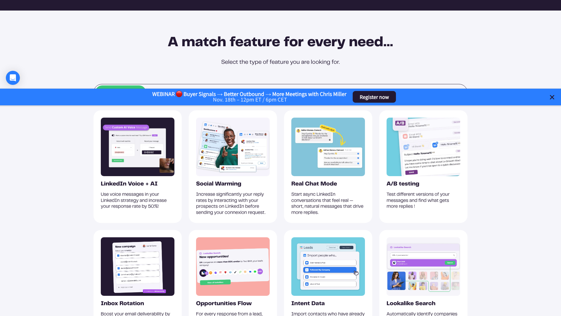Features section detailing automation and multichannel orchestration