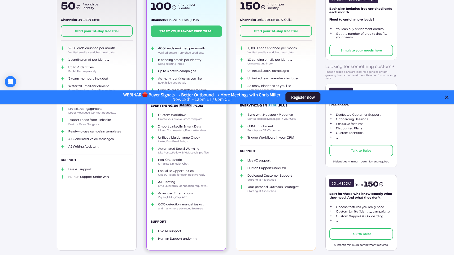 Pricing page showing different plans for La Growth Machine