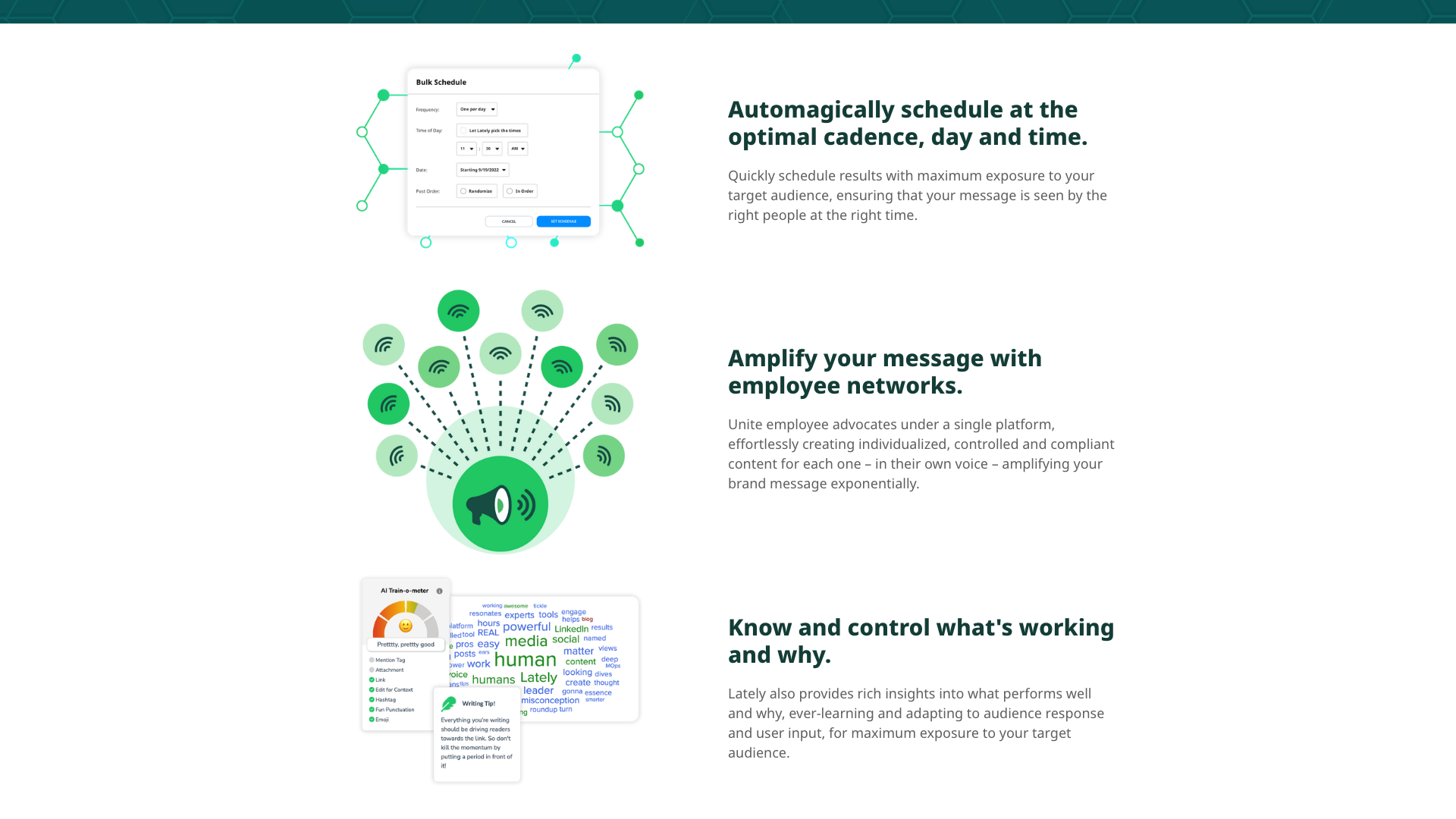 How Lately works page explaining the AI assistant's features
