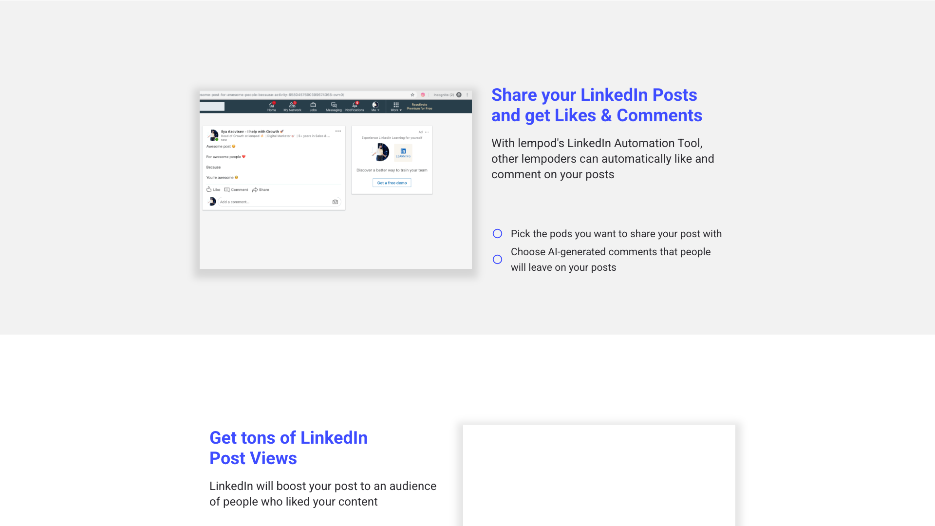 Testimonials section on Lempod homepage highlighting user feedback