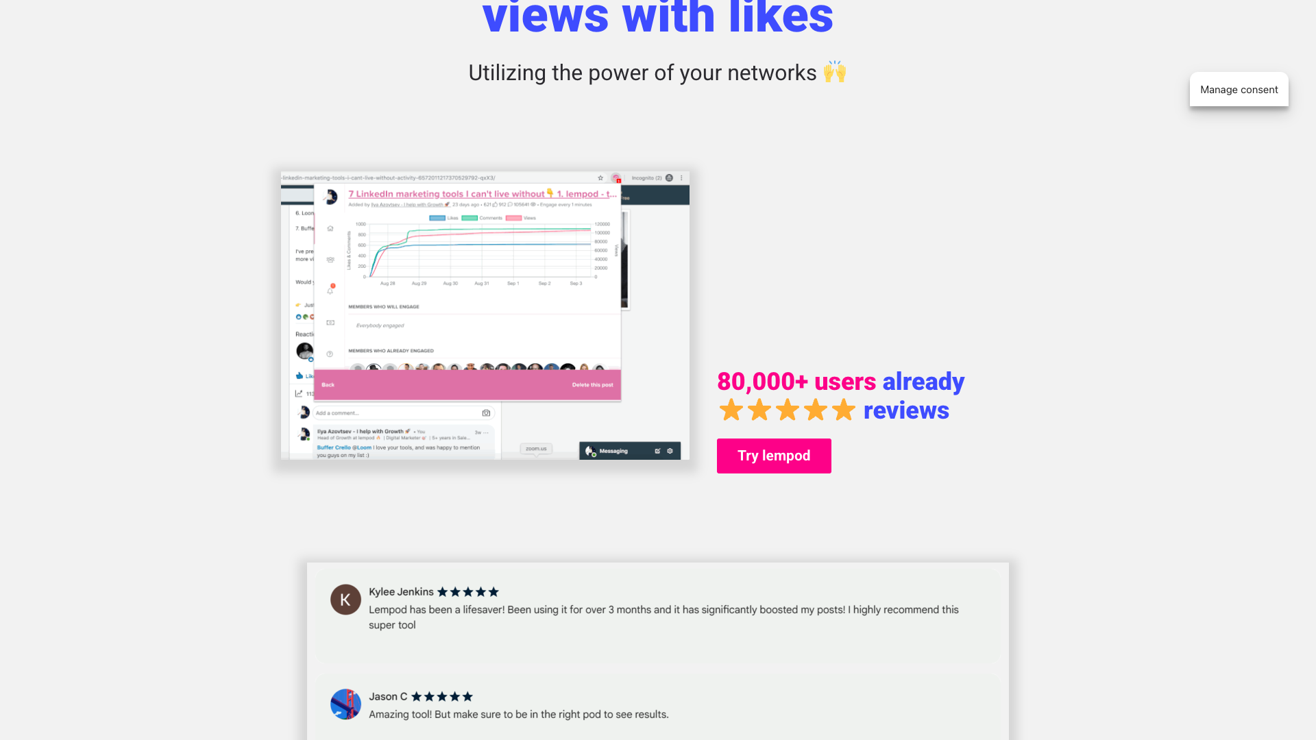 Features section on homepage showcasing Lempod's capabilities