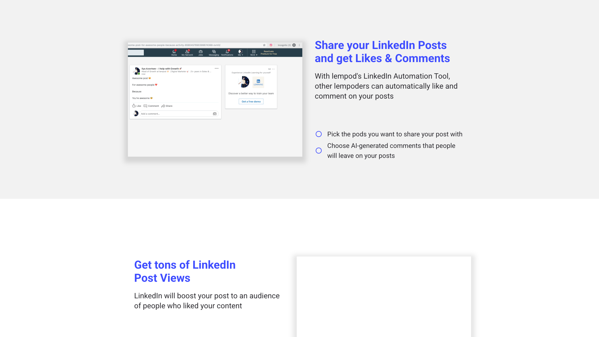 Testimonials section on homepage with user feedback about Lempod