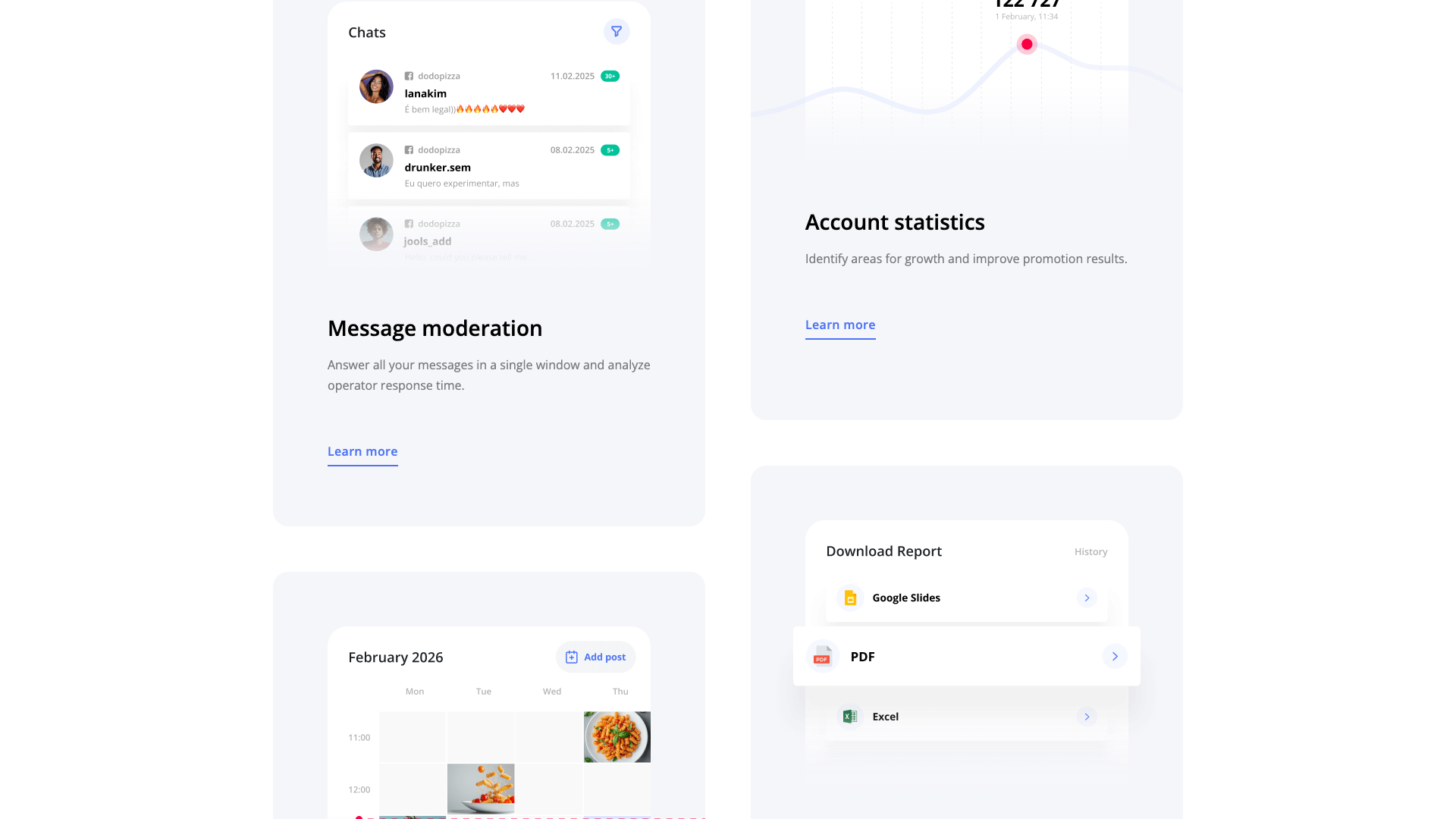 Features section on homepage highlighting deep analytics and reporting