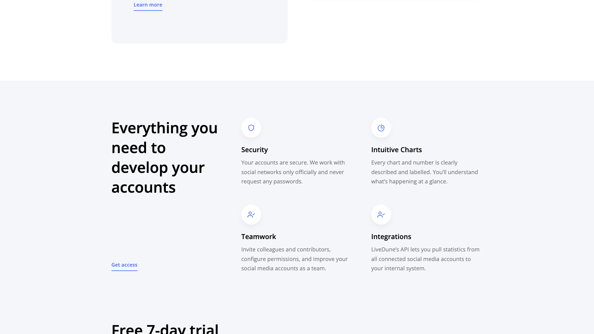 Pricing section on homepage detailing subscription plans