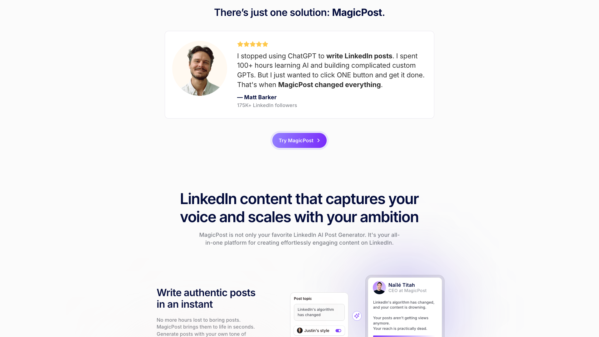 Idea and hook generation section on homepage