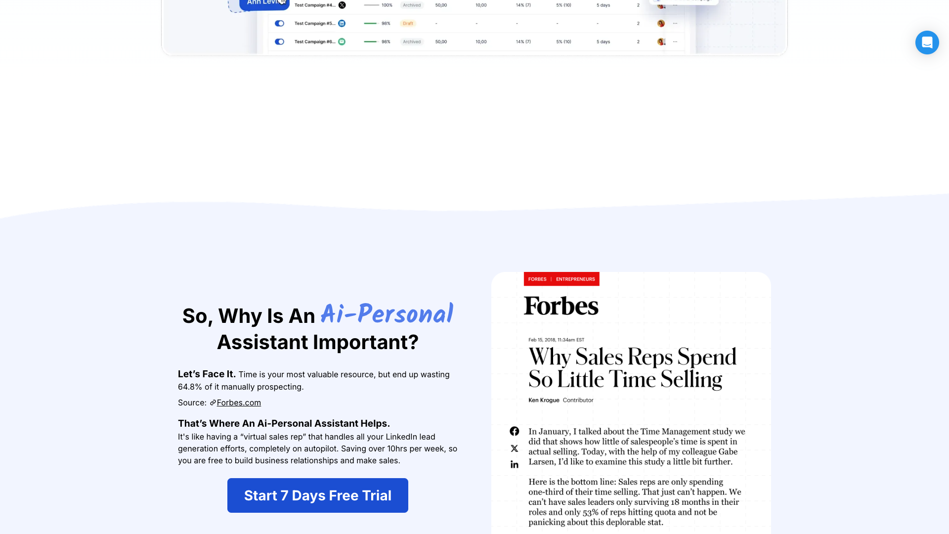 Core value proposition section on the homepage emphasizing automation and multichannel outreach