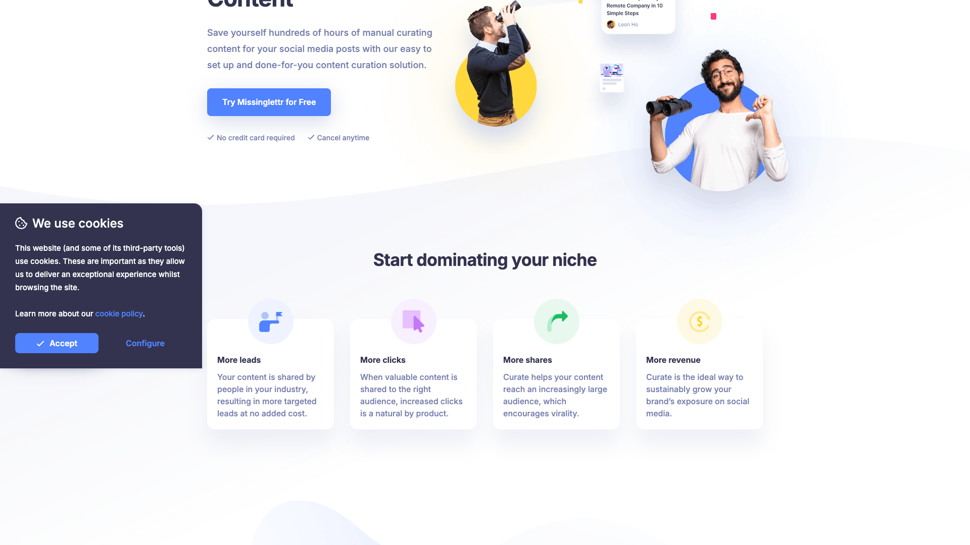 Curate feature page focusing on content discovery and distribution