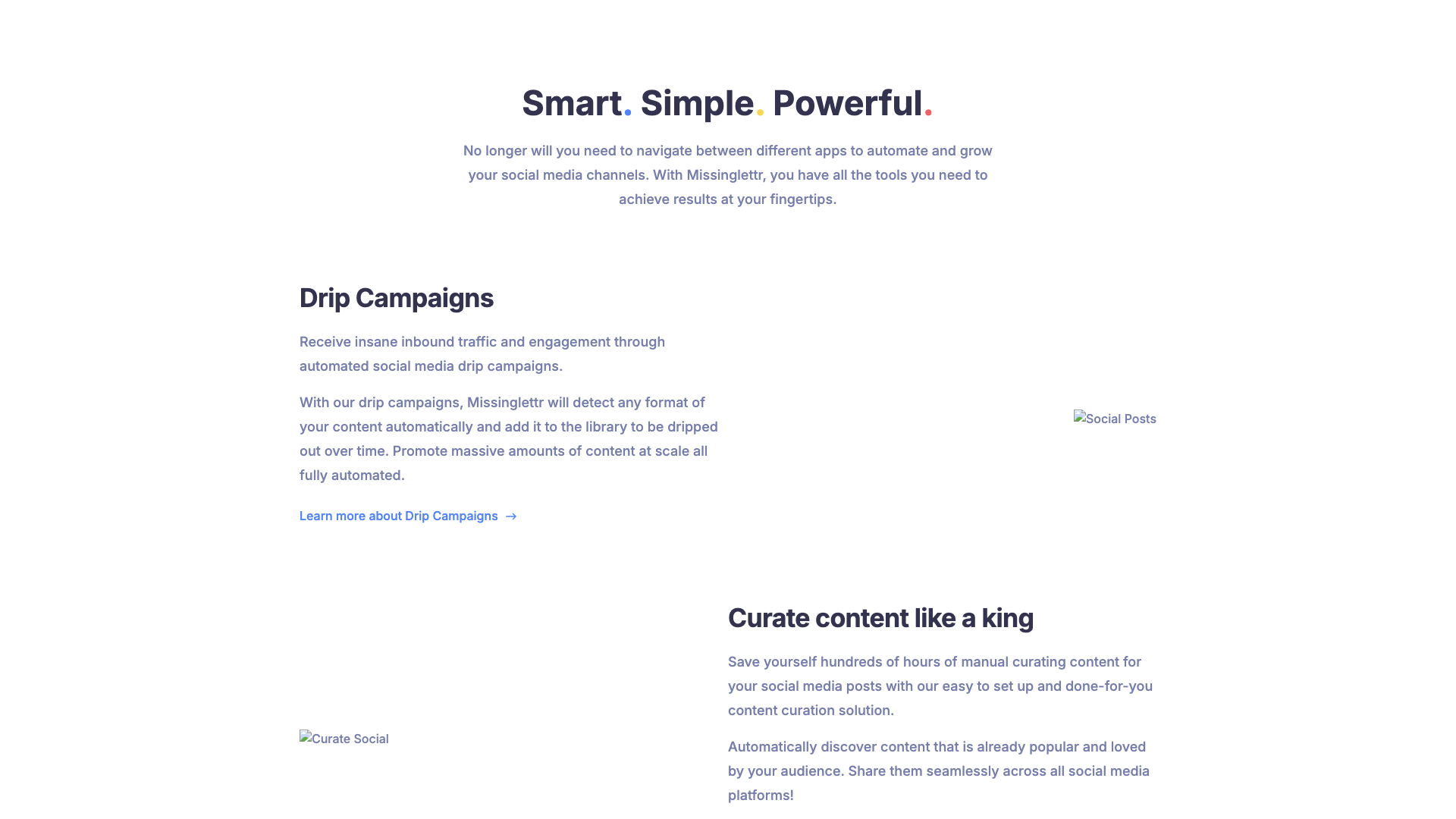 Features section on homepage highlighting all primary features