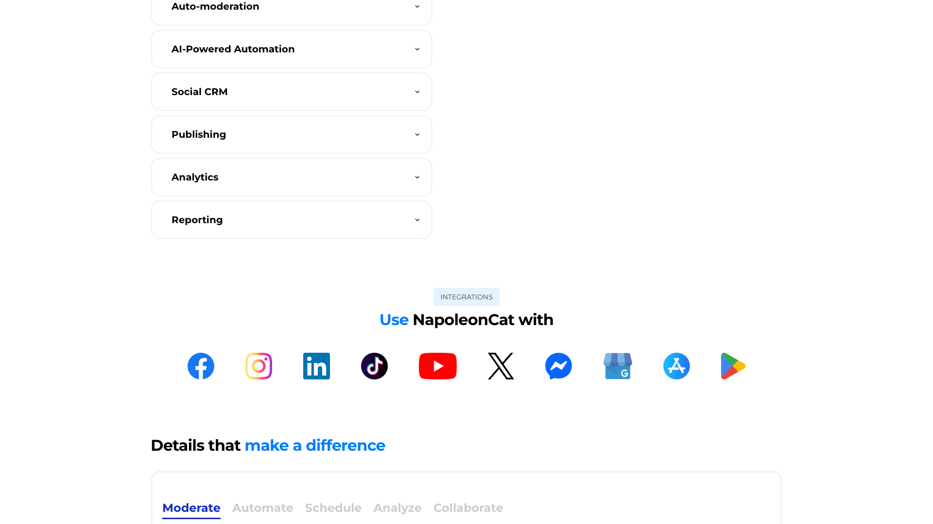 Features section on homepage