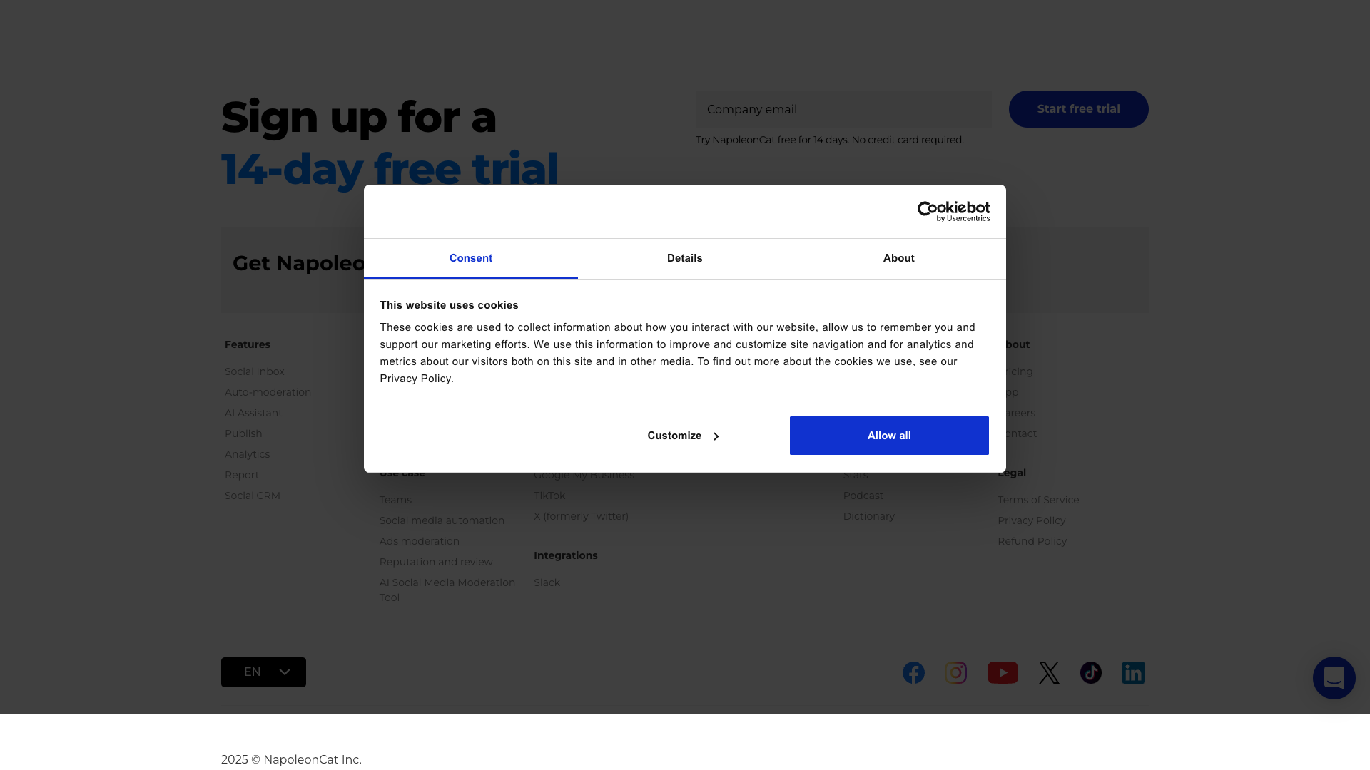 Features of NapoleonCat highlighting customer service and management tools