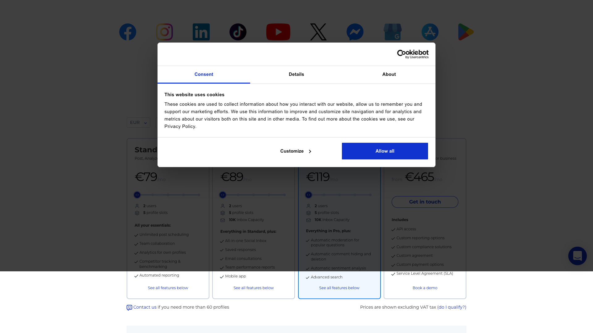Pricing page emphasizing the free 14-day trial and plan details
